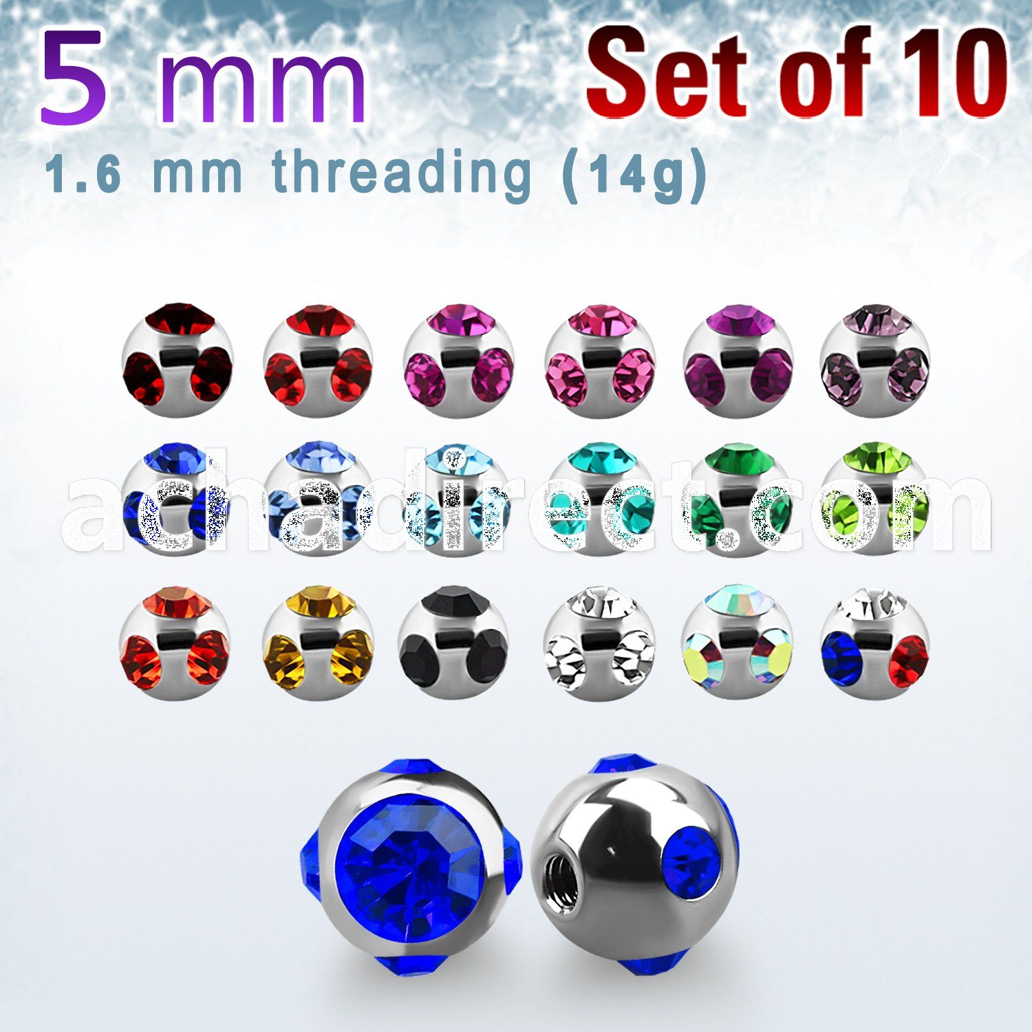 xmjb5 pack of 5mm high polished 316l steel multi jewel balls