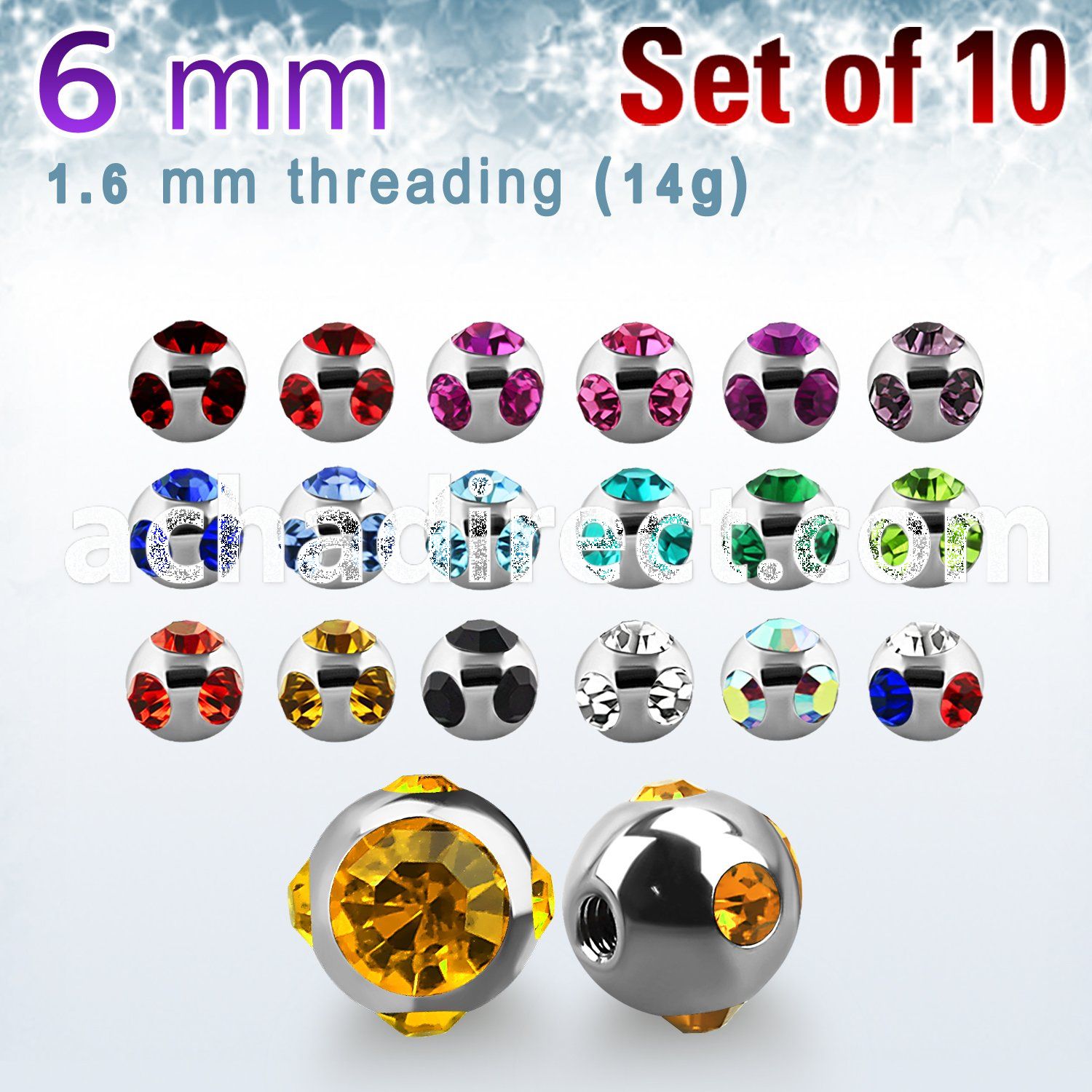 xmjb6 pack of 6mm high polished 316l steel multi jewel balls