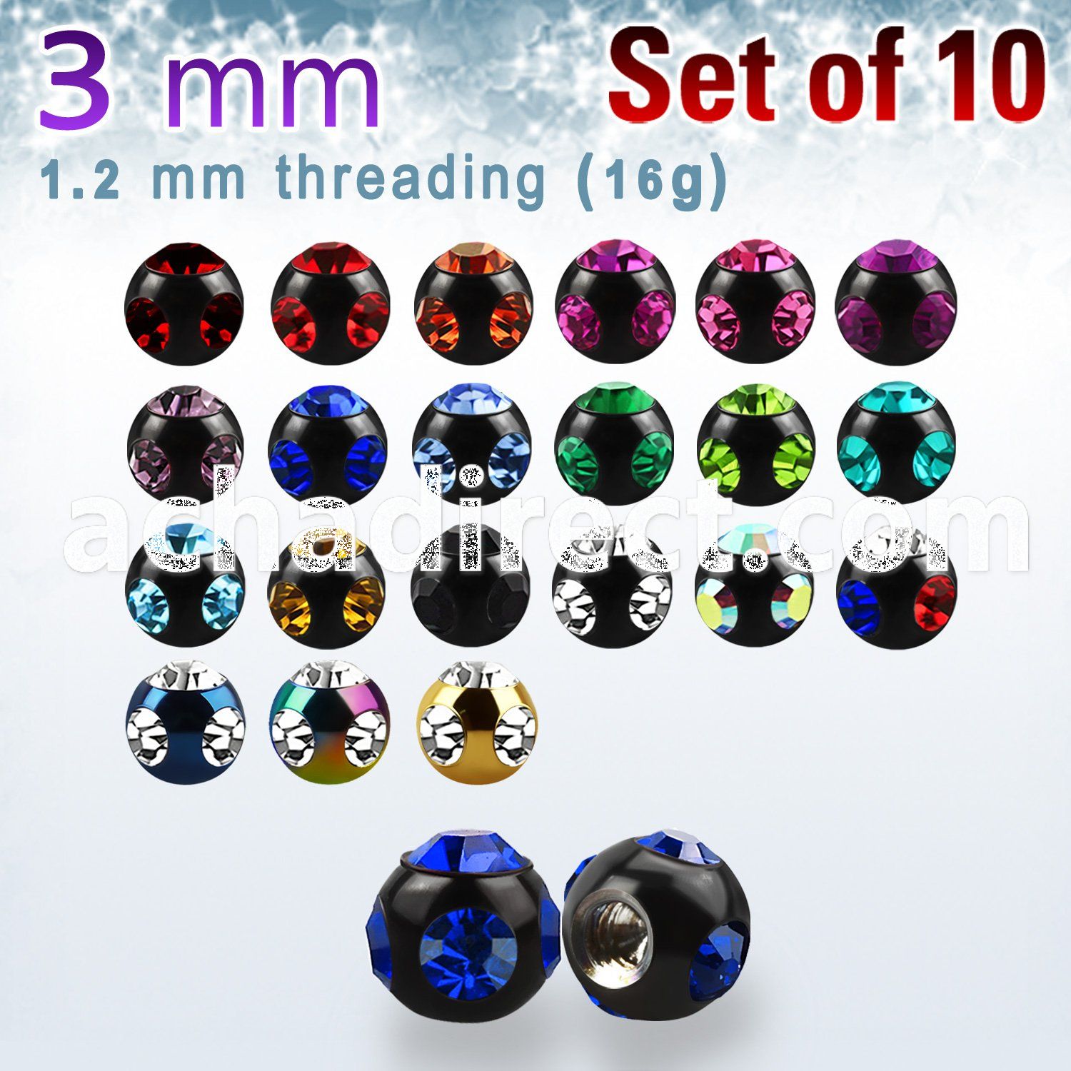 xmjbt3 pack of 3mm anodized 316l steel multi jewel balls
