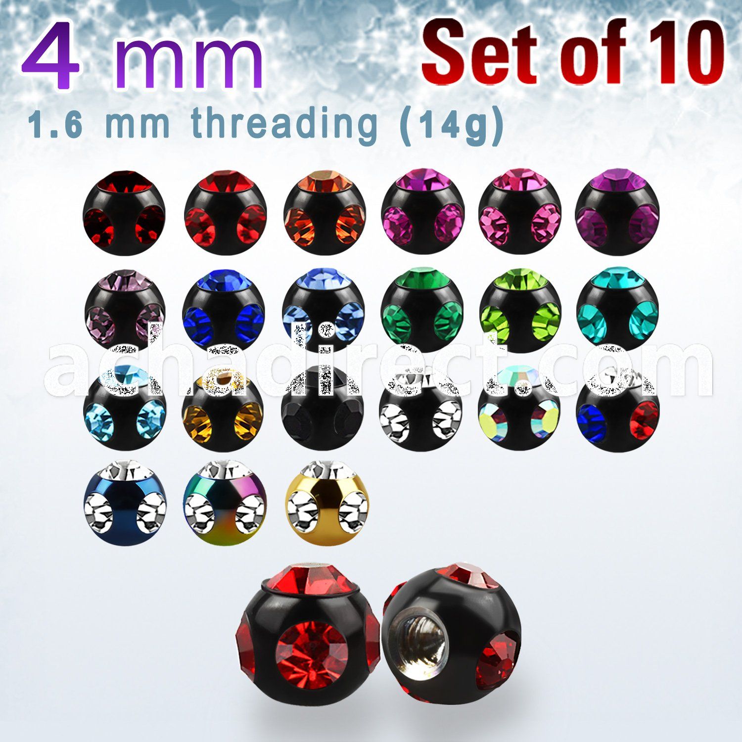 xmjbt4 pack of 4mm anodized 316l steel multi jewel balls