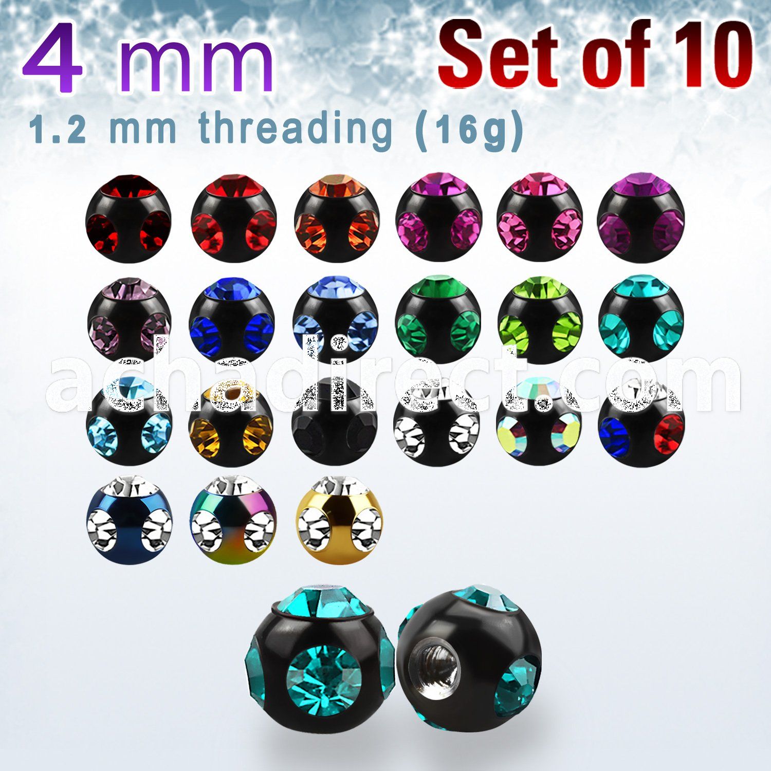 xmjbt4s pack of anodized 316l steel multijewel balls w crystal