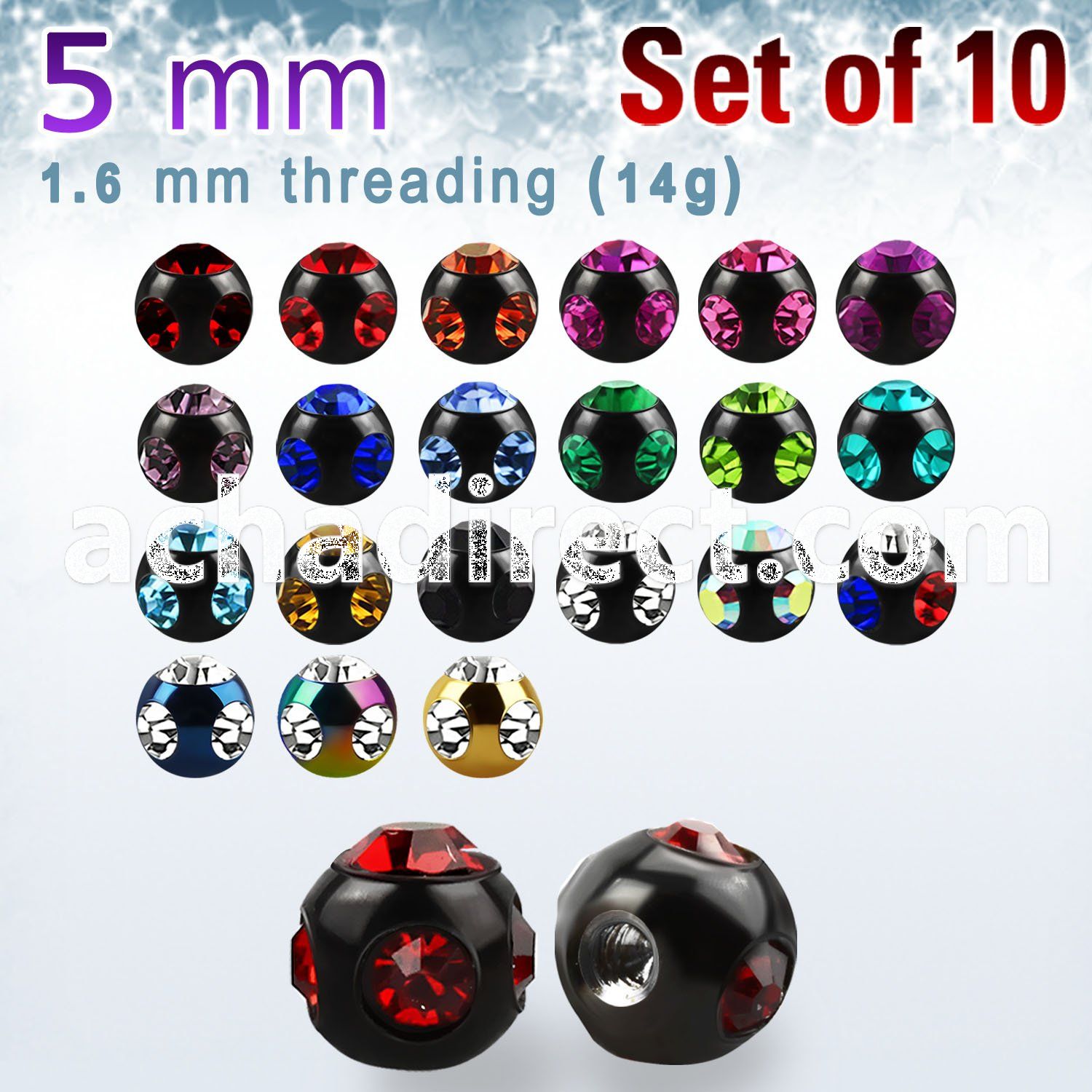 xmjbt5 pack of 5mm anodized 316l steel multi jewel balls