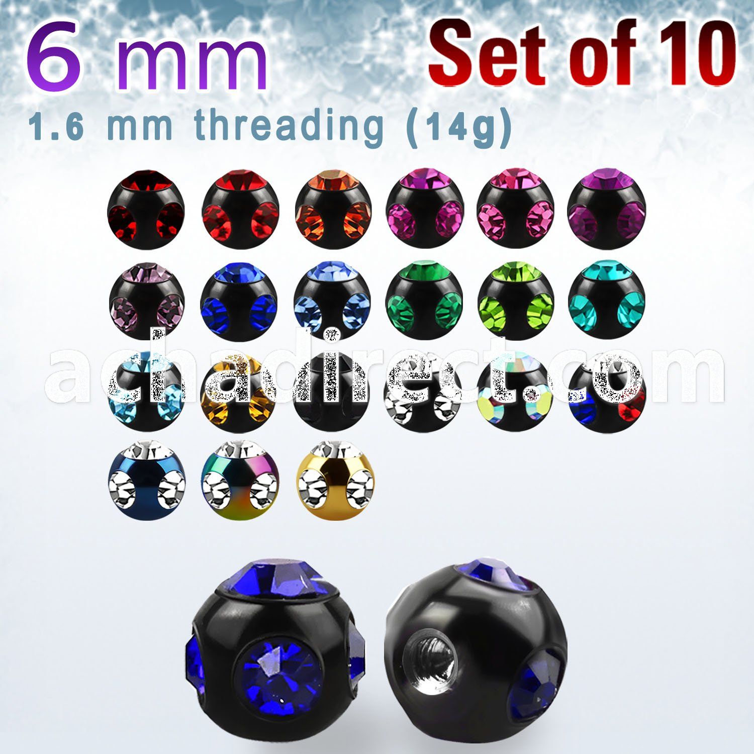 xmjbt6 pack of 6mm anodized 316l steel multi jewel balls