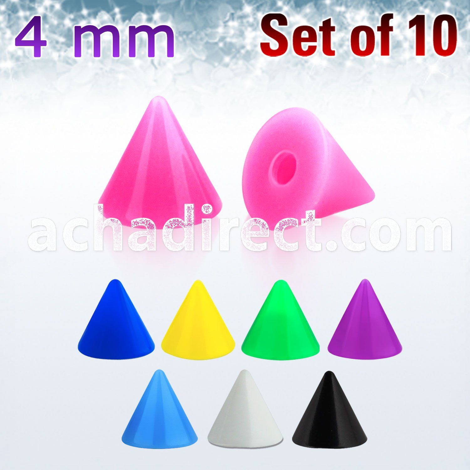 xsacn4 set of 10 pcs of 4mm solid color acrylic cones