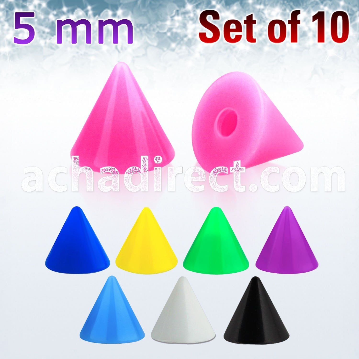 xsacn5 set of 10 pcs of 5mm solid color acrylic cones
