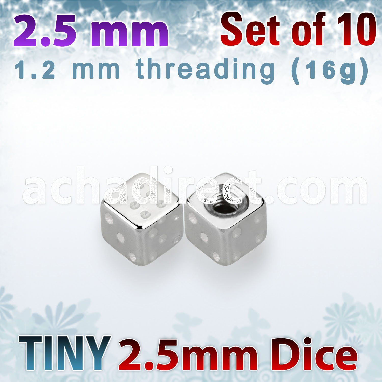 xsdi25 pack of 2 5mm 316l steel dices threading 16g 1 2mm