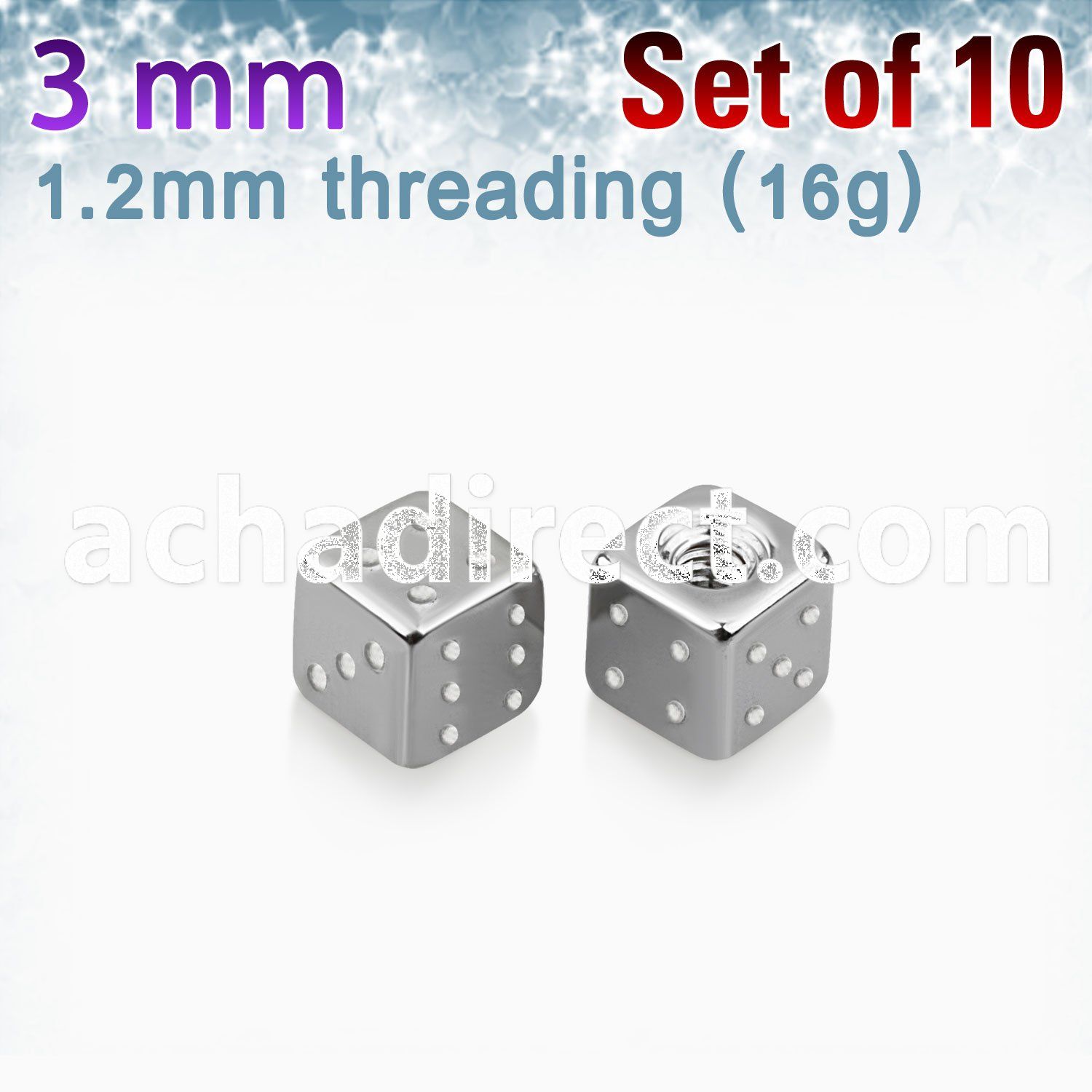 xsdi3 pack of of 3mm high polished surgical steel dices