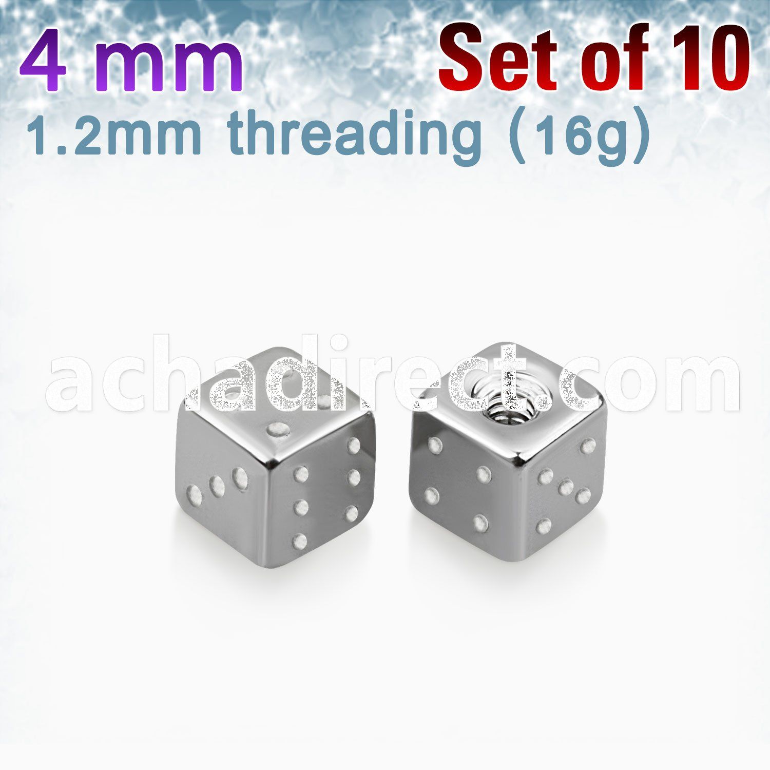 xsdi4s pack of 4mm high polished surgical steel dices