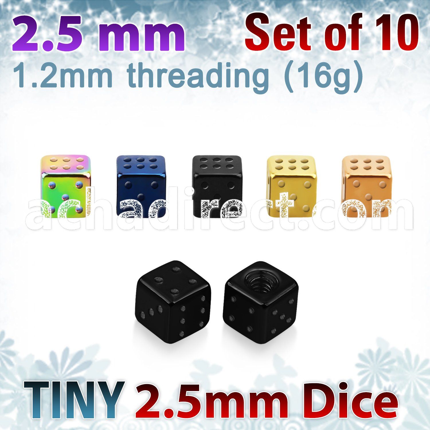 xsdit25 pack of 10 pcs of 2 5mm anodized 316l steel dices