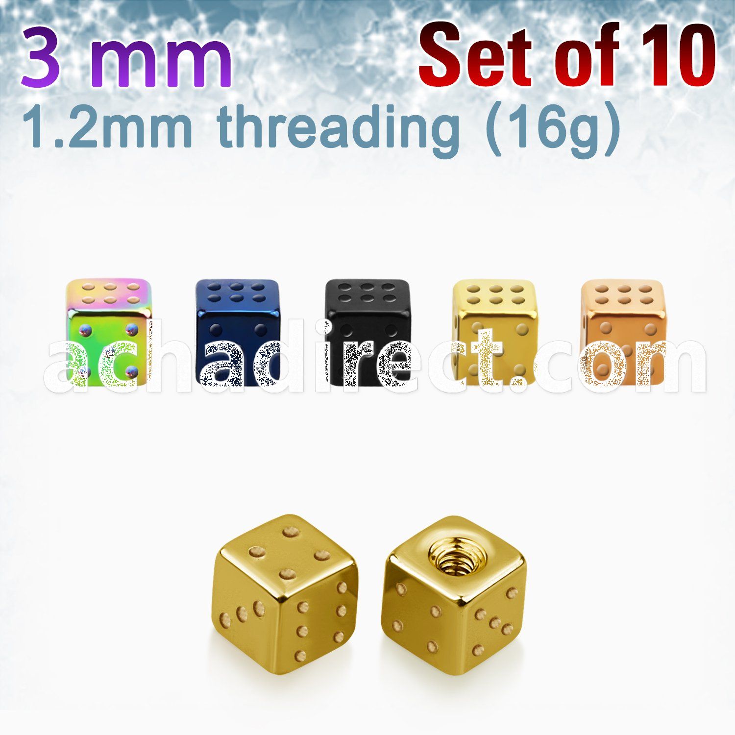 xsdit3 pack of 10 pcs of 3mm anodized surgical steel dices