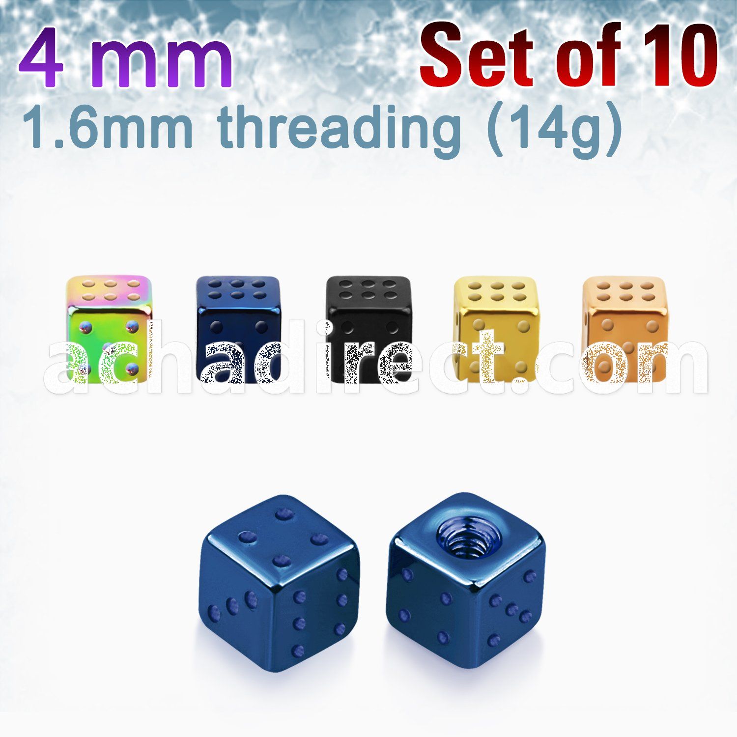 xsdit4 pack of 10 pcs of 4mm anodized surgical steel dices