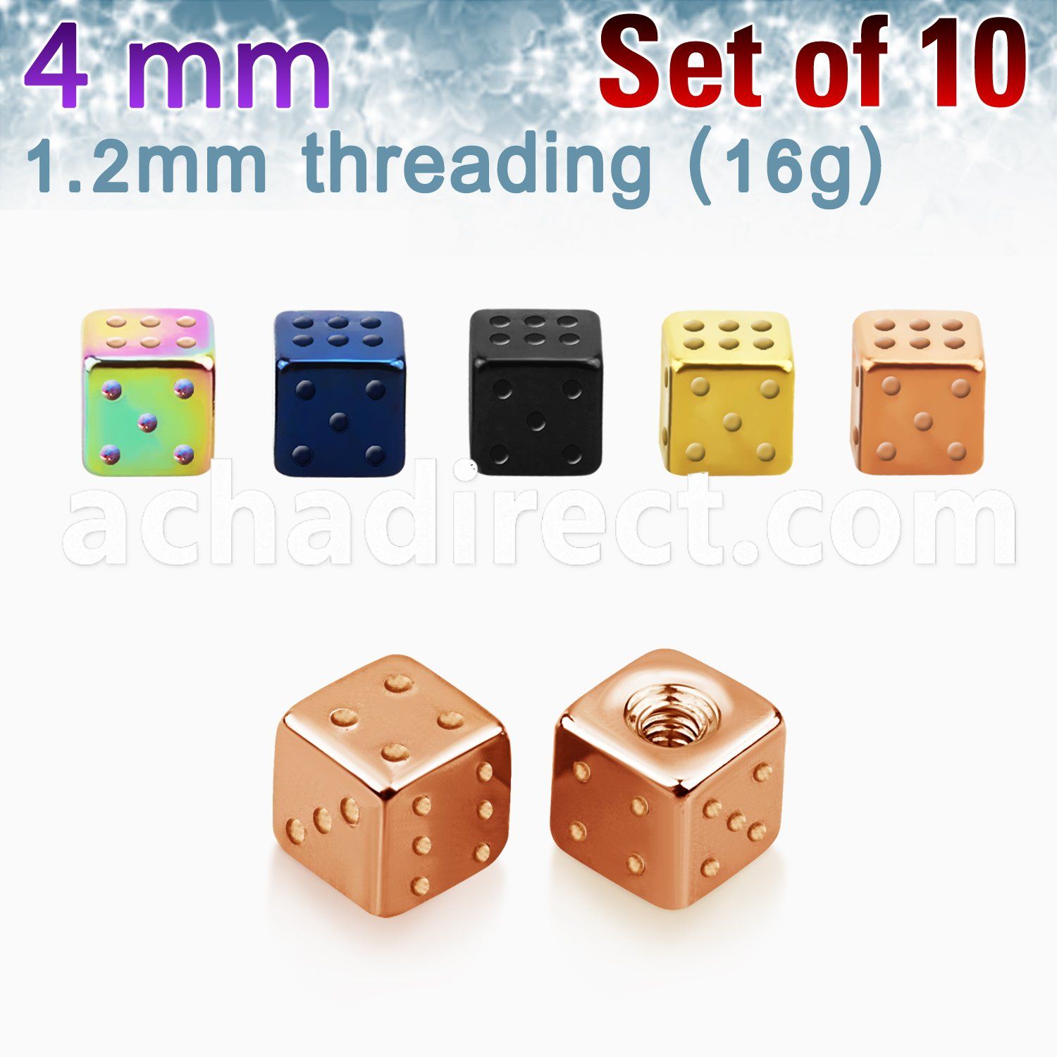 xsdit4s pack of 4mm anodized 316l steel dices thread 1 2mm