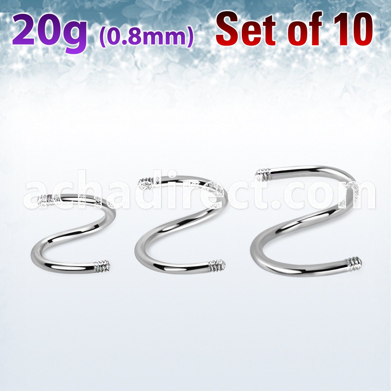 xsp20g set w 10 surgical steel spiral posts w 0.8mm threading