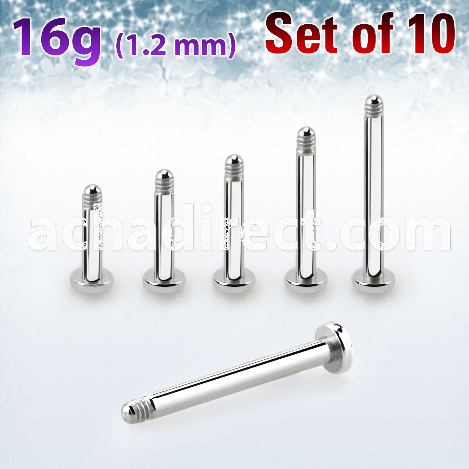 xtrlb16g set of steel internal tragus labret 16g 2.5mm base plate