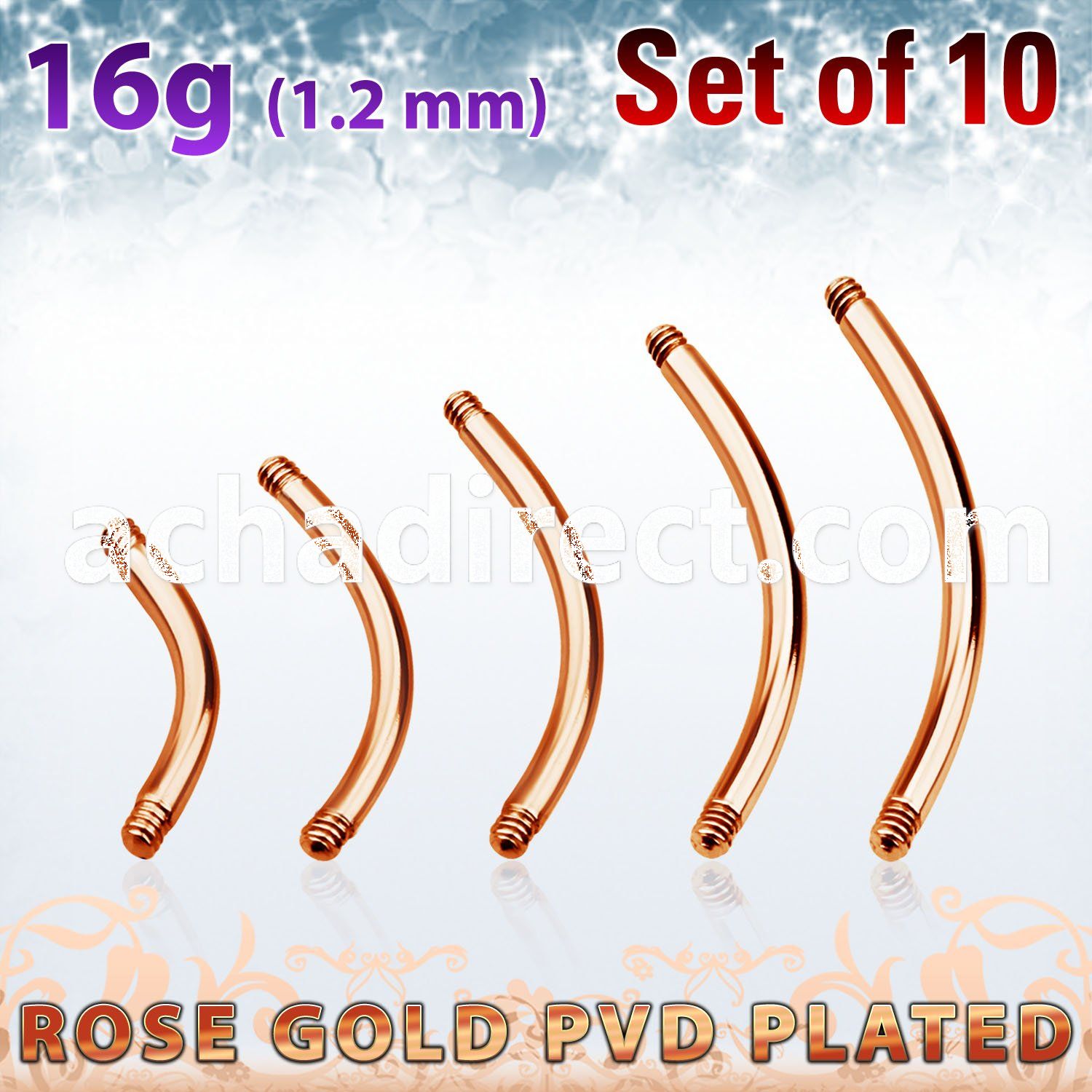 xttbn16g set of rose gold steel eyebrow banana posts thread 1.2mm