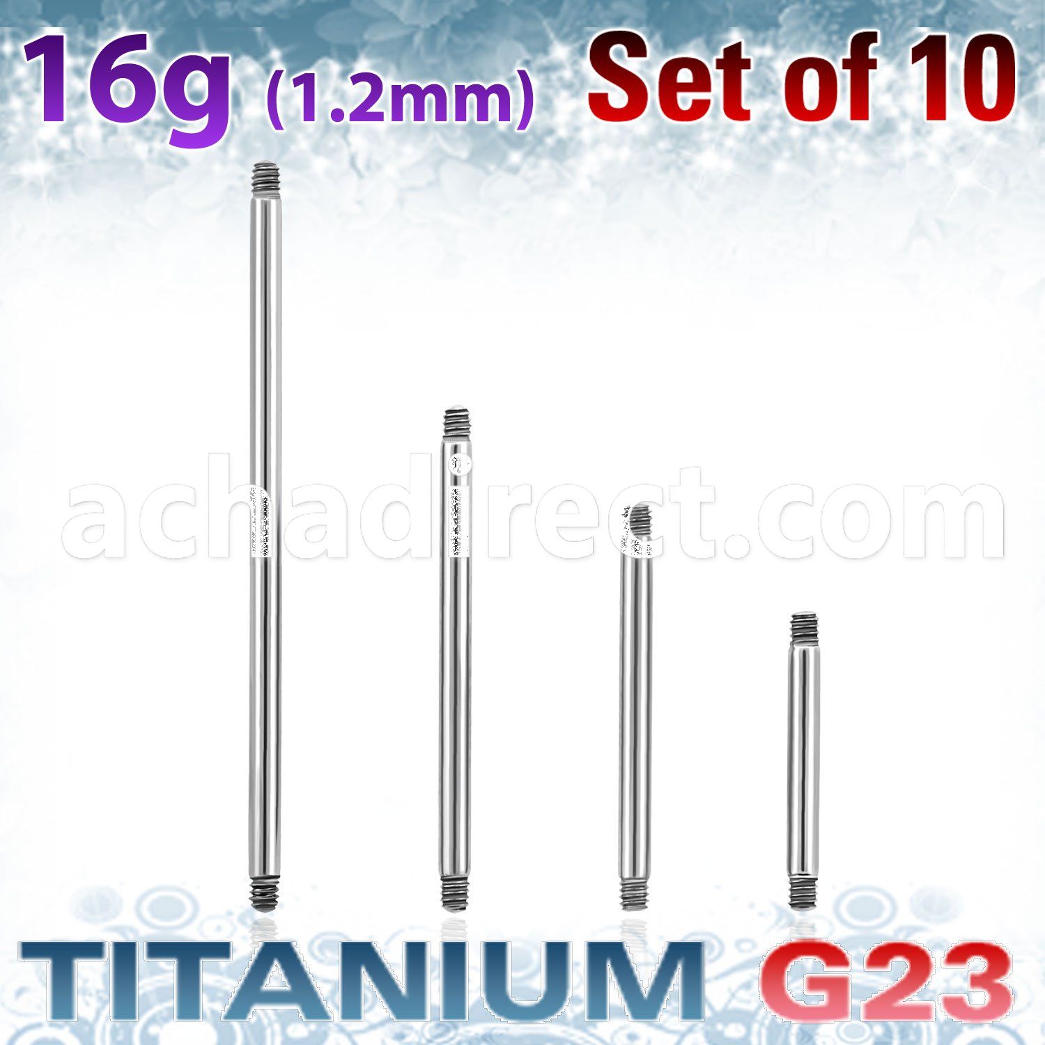 xubb16g pack of 10 pcs high polished titanium g23 barbell bars