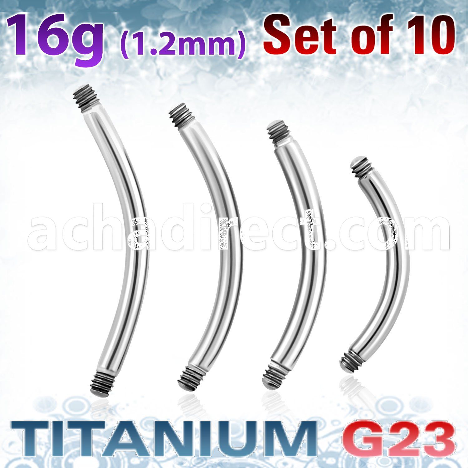 xubn16g pack of high polished titanium g23 banana bar 1 2mm
