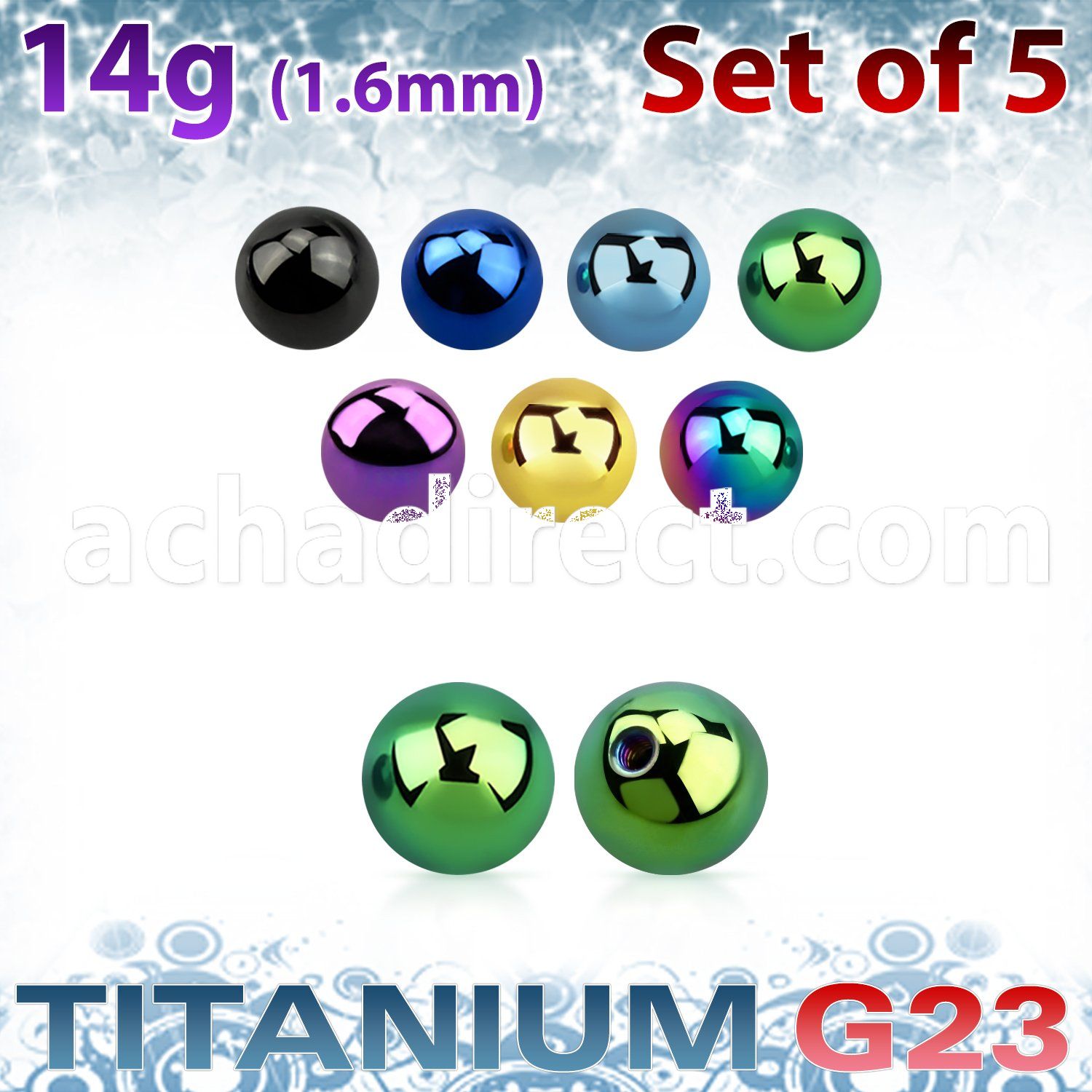 xubt8g set of 5 pcs of 8mm anodized titanium g23 balls