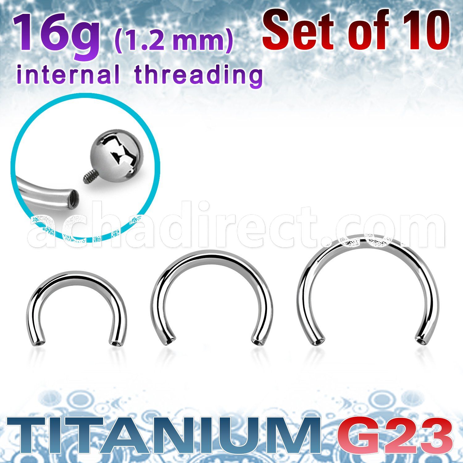 xucb16gi titanium g23 internal circular barbell posts 10pcs
