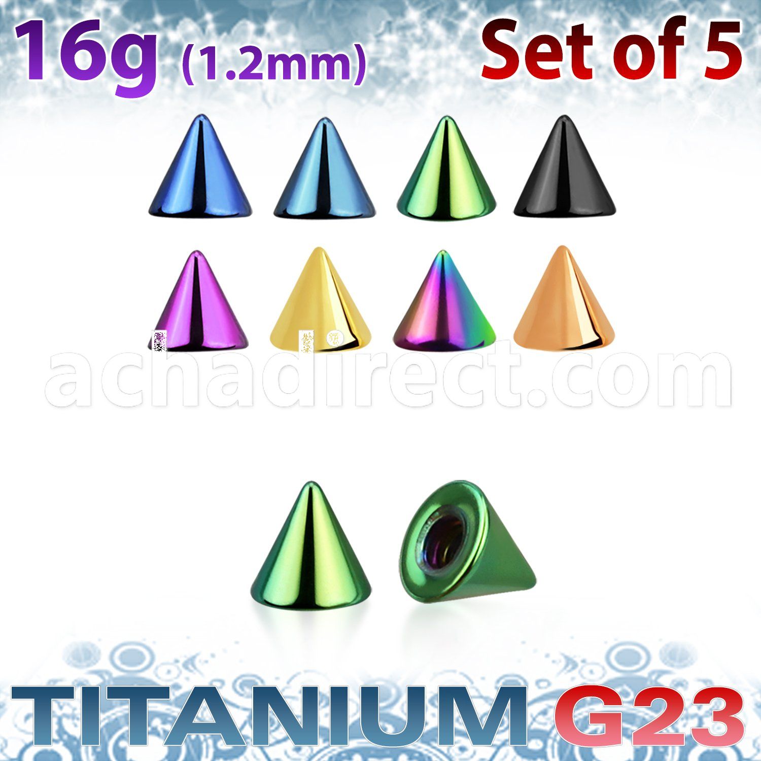xucnt25 pack of 2 5mm anodized titanium g23 cones threading 16g