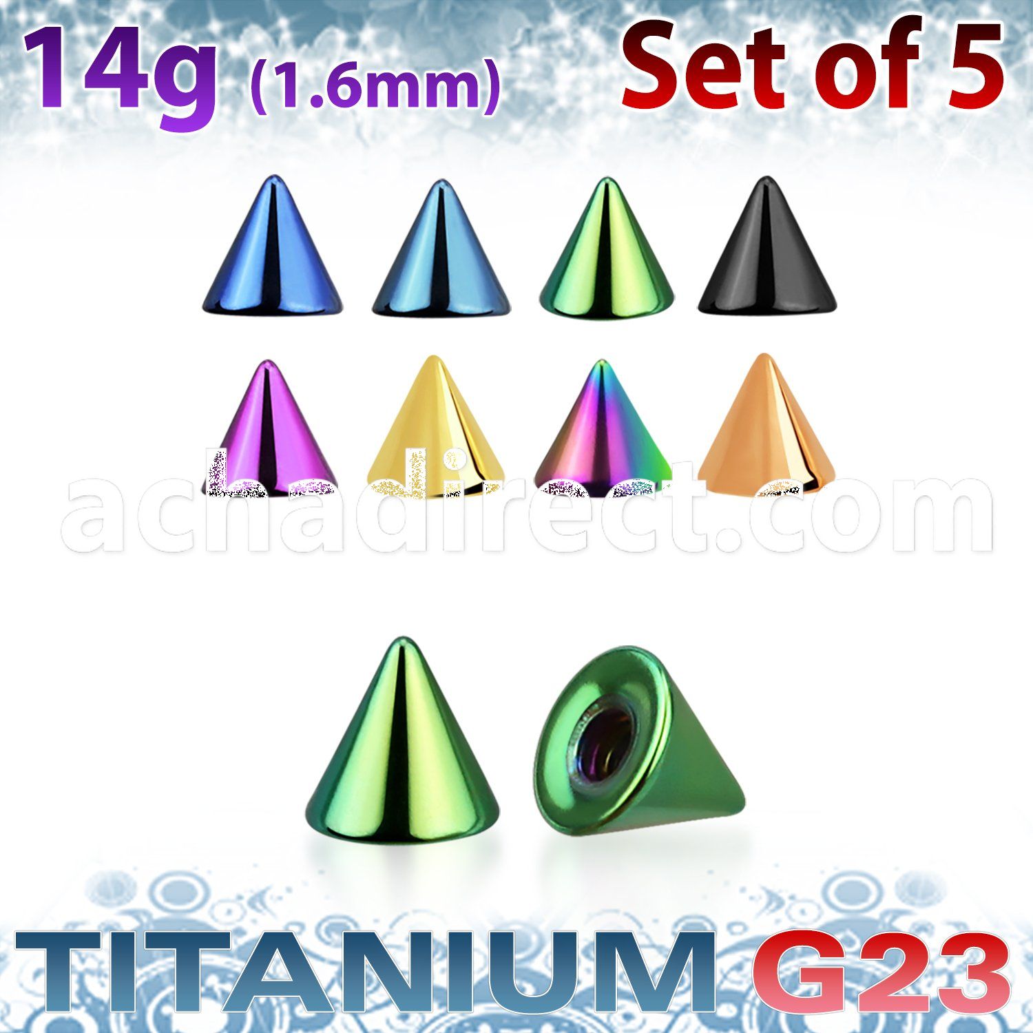 xucnt3g set of 5 pcs of 3mm anodized titanium g23 cones