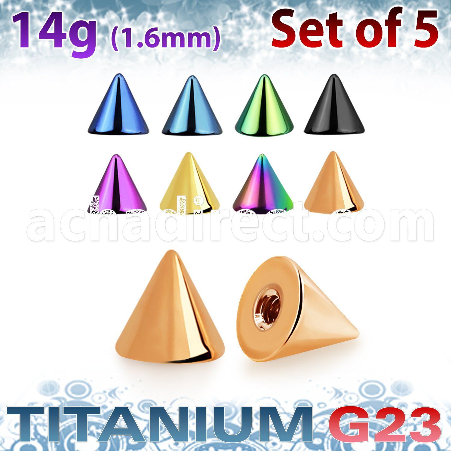 xucnt5g set of 5mm anodized titanium g23 cones 1 6mm thread