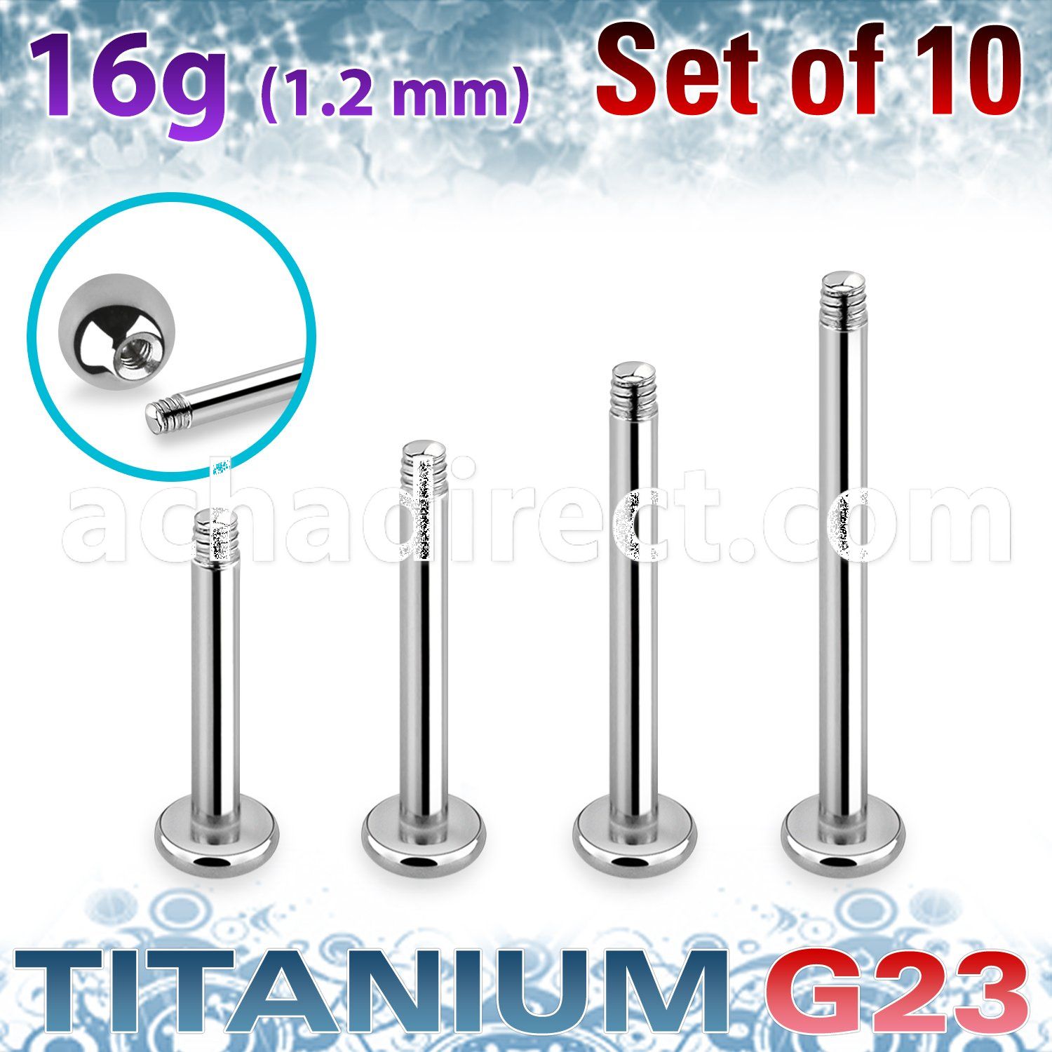 xulbm16g titanium g23 labret post 16g 3mm 10pcs