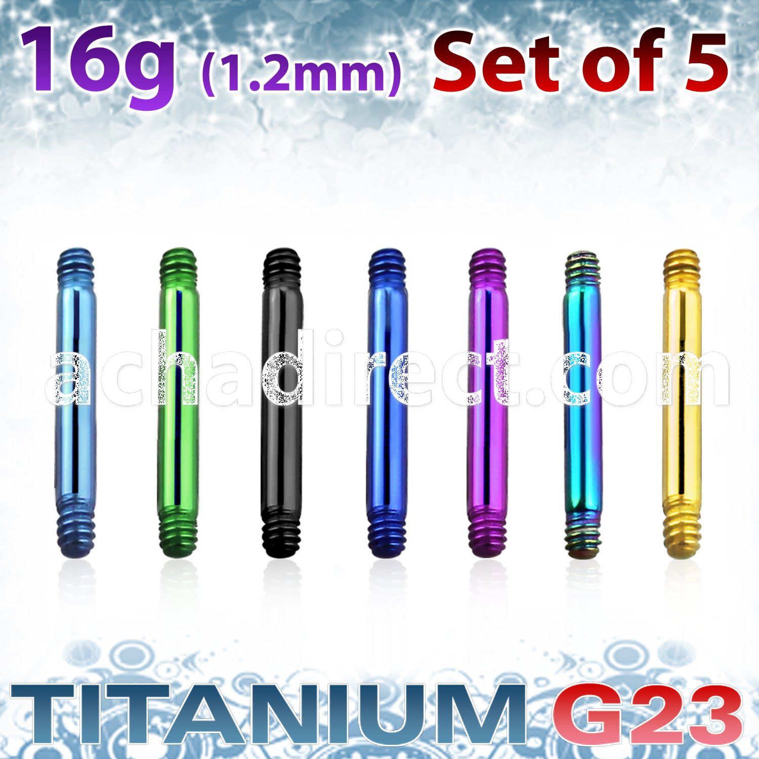 xutbb16 5mm anodized titanium g23 barbells post 1 2mm thread
