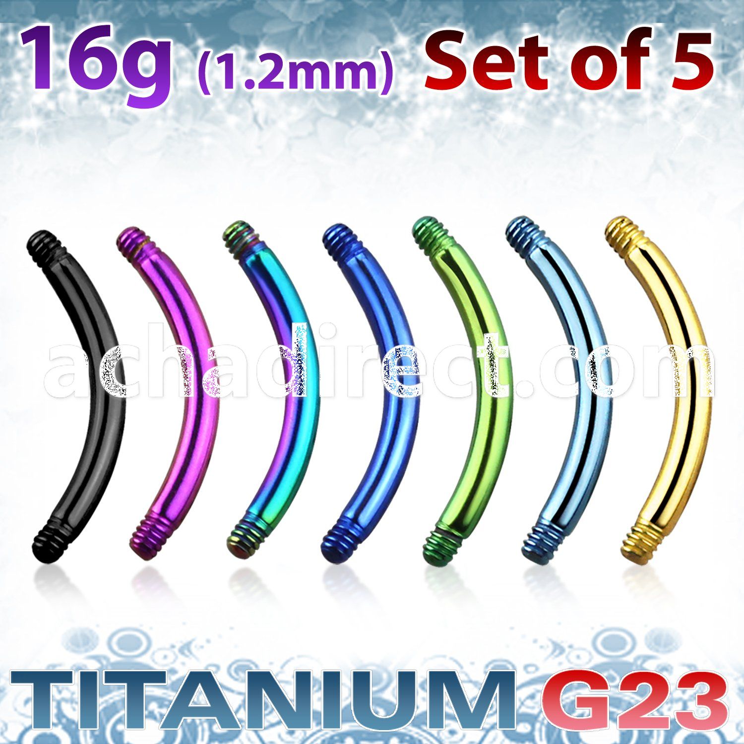 xutbn16 set of anodized titanium g23 eyebrow banana post