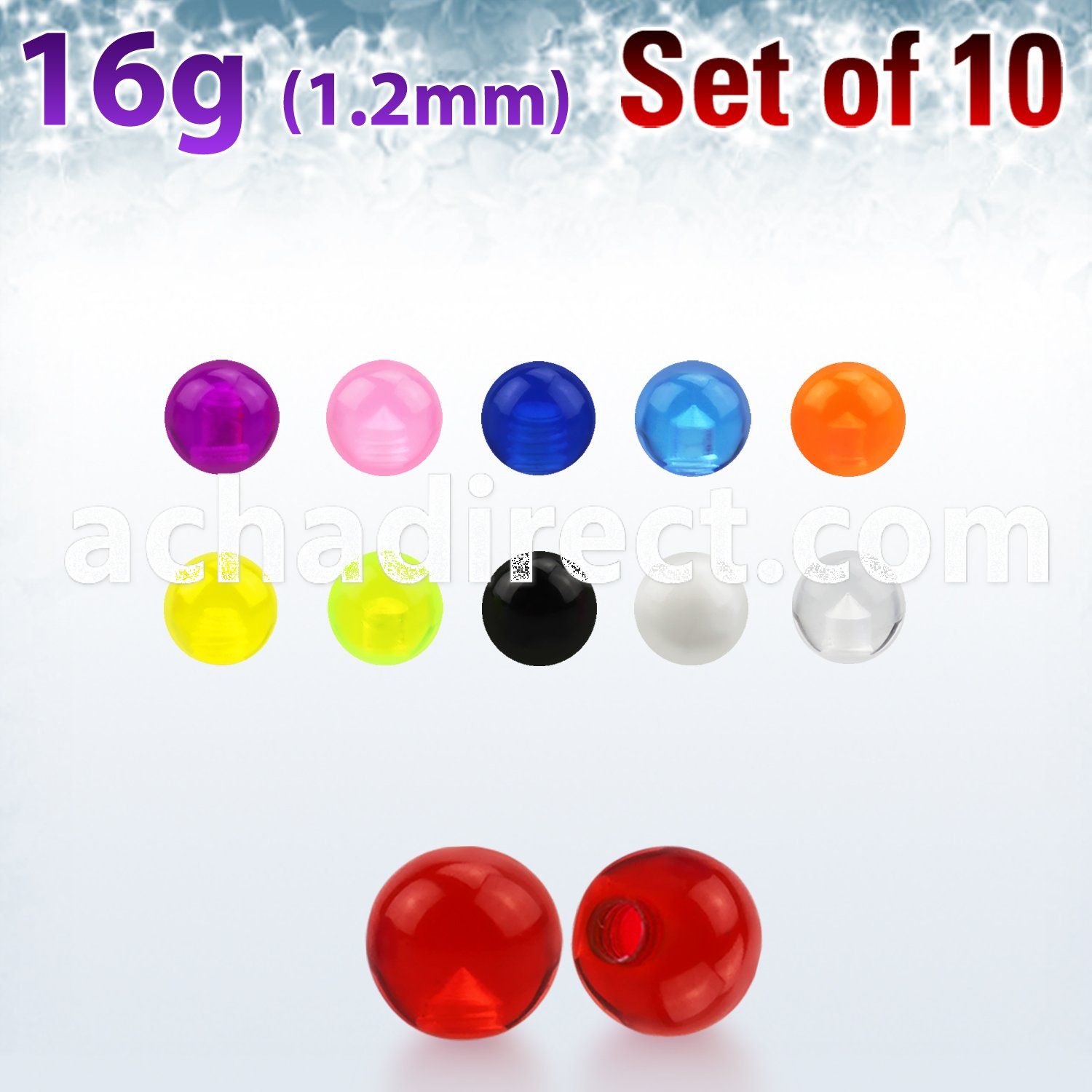 xuvb25 set of 2 5mm acrylic uv balls with 16g 1 2mm threading
