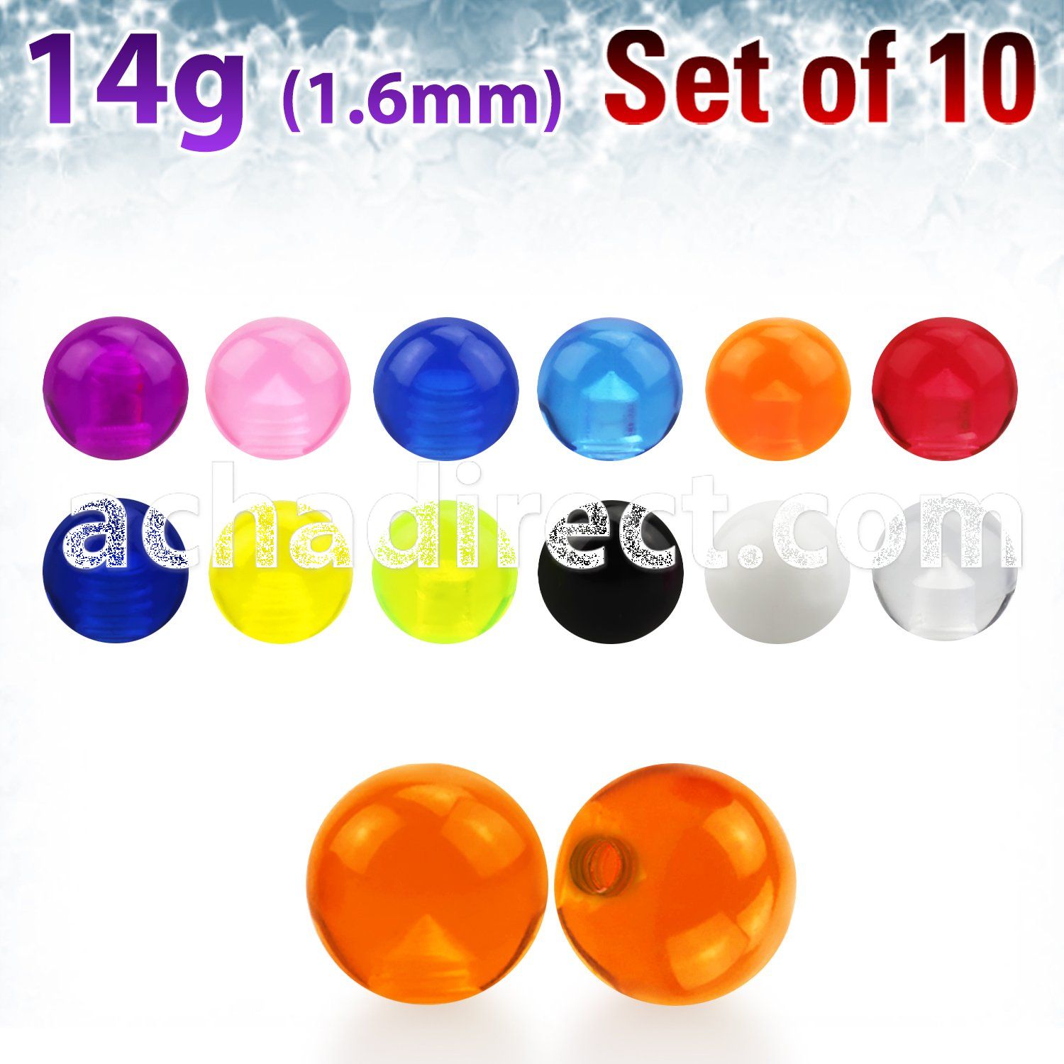 xuvb5 set of 5mm acrylic uv balls with 14g 1 6mm threading
