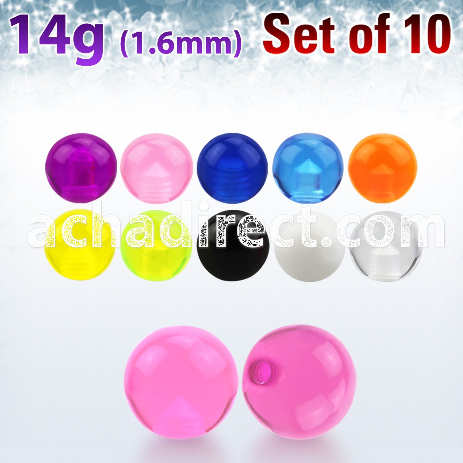 xuvb6 set of 6mm acrylic uv balls with 14g 1 6mm threading