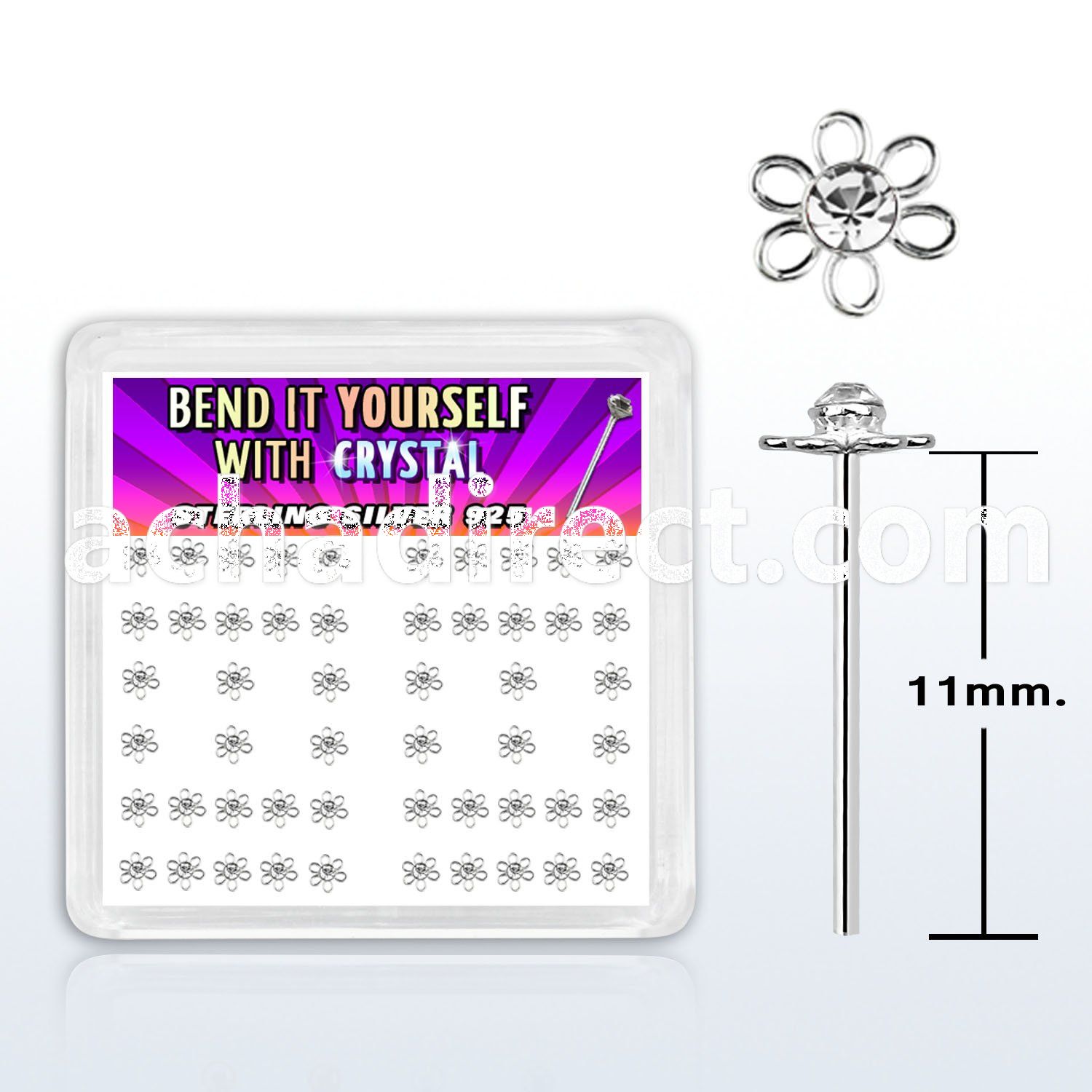 yxfl2c silver bend it nose studs w flower top w clear crystal