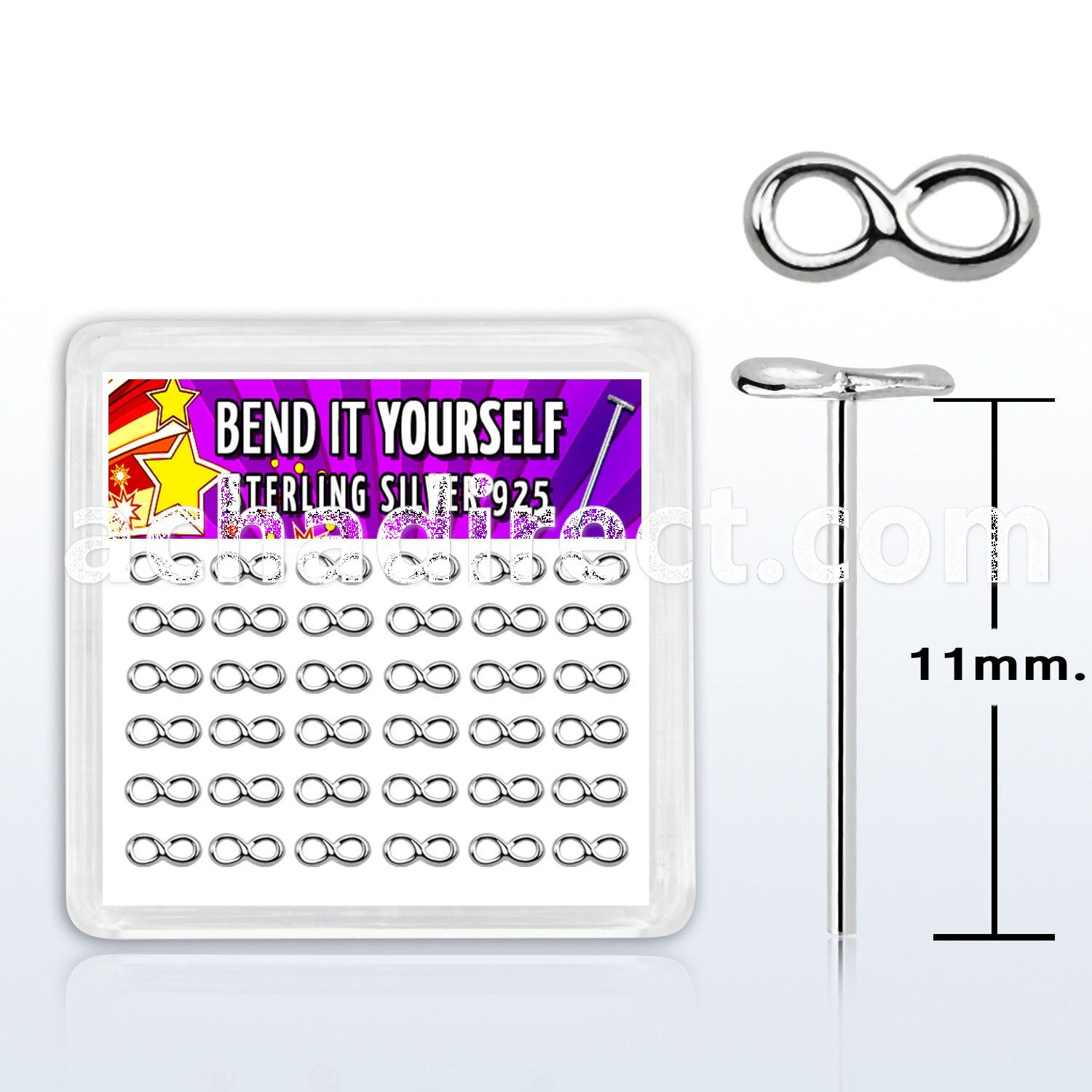 yxvfn36 silver bend it nose studs with infity symbol shaped tops