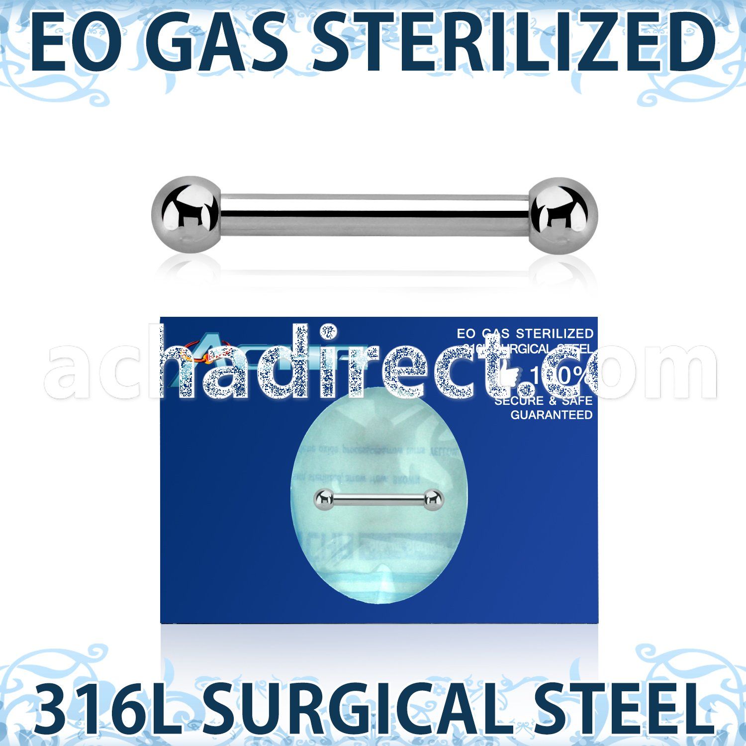 zbbnpss sterilized 316l steel nipple barbell 14g two balls