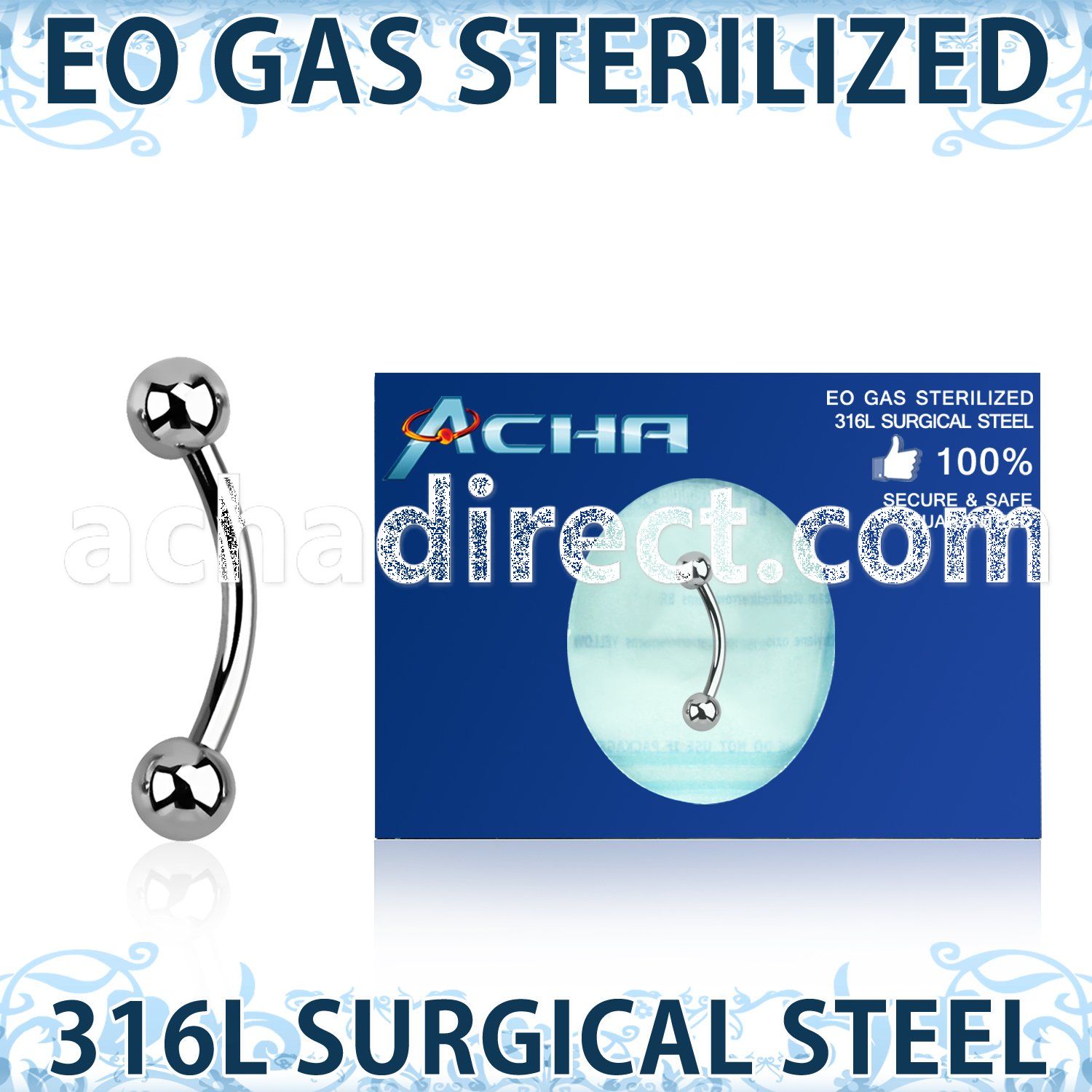 zbn18b3 sterilized steel eyebrow banana 18g two 3mm balls