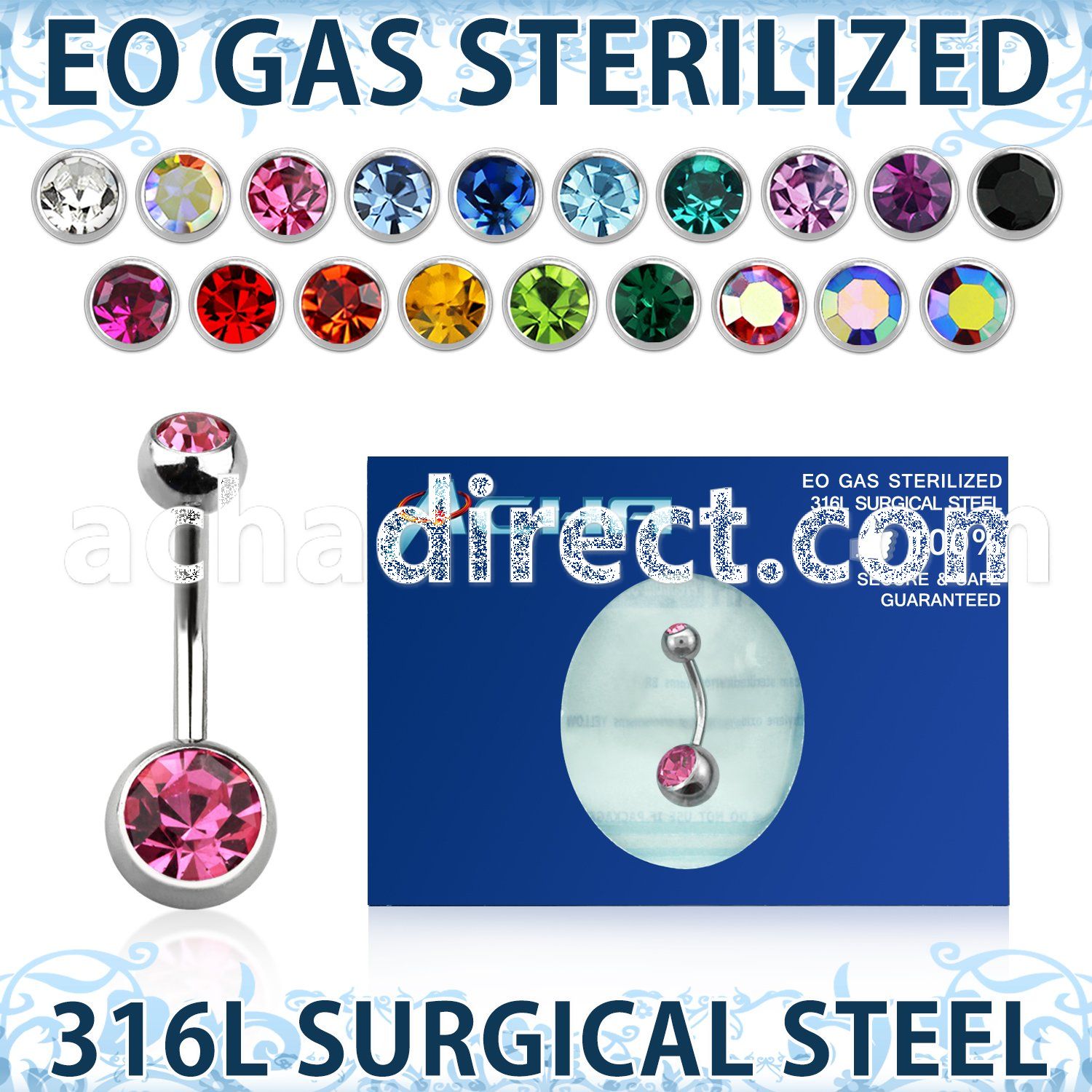 zbn2cg sterilized 316l steel belly banana w 8 5mm jewel ball