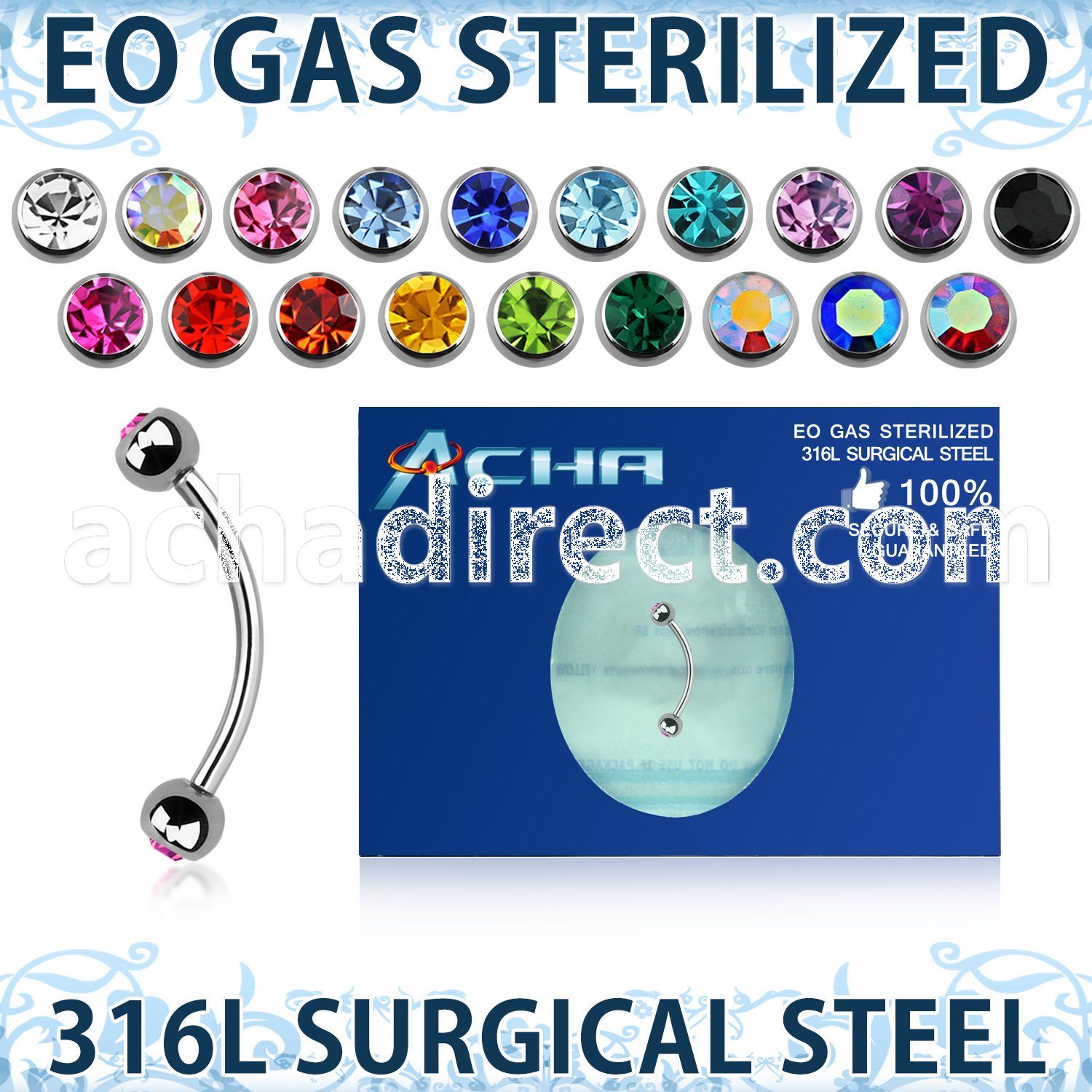 zbne2c eo gas sterilized piercing surgical steel eyebrow banana 3mm balls