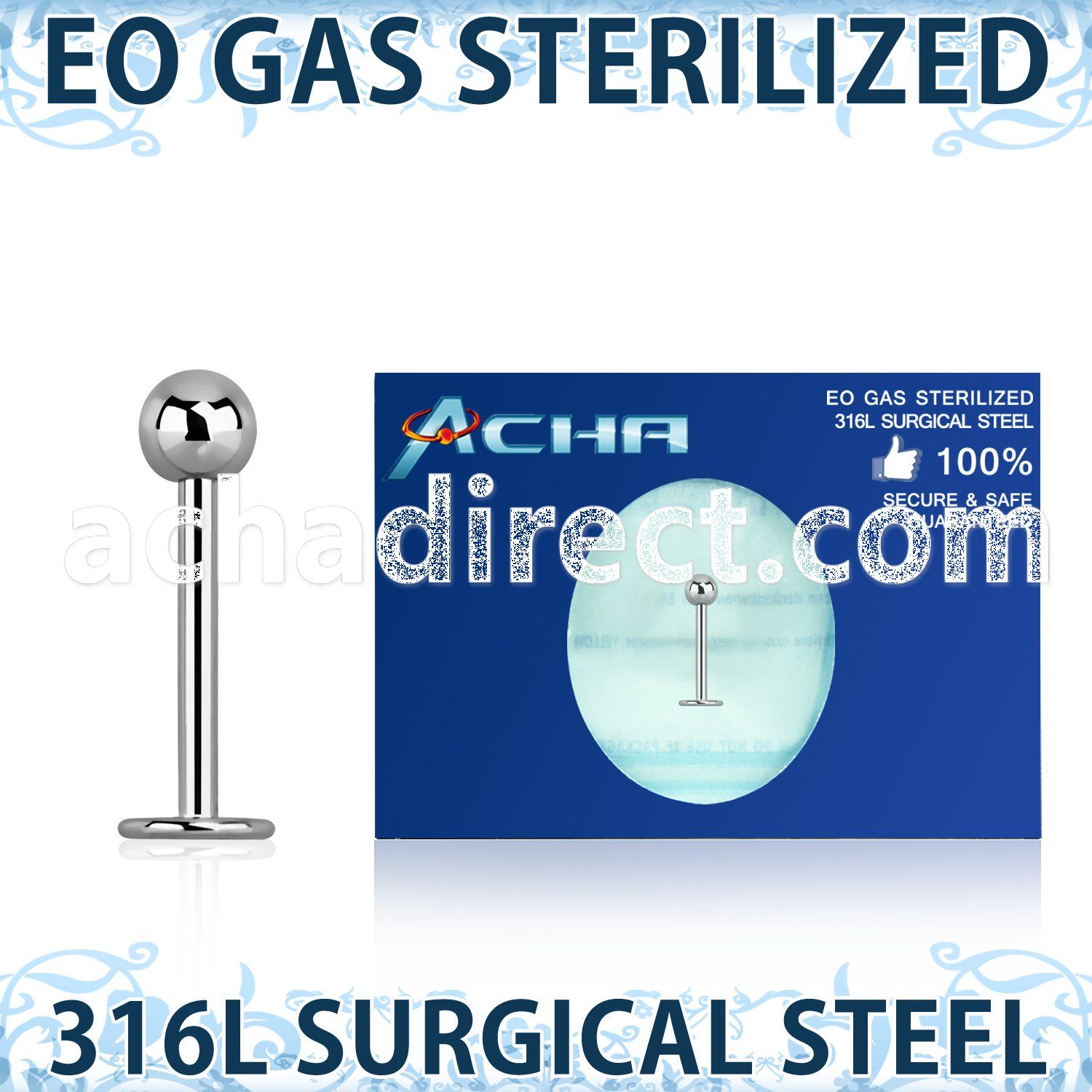 zlb18b3 sterilized 316l steel labret 18g 3mm ball