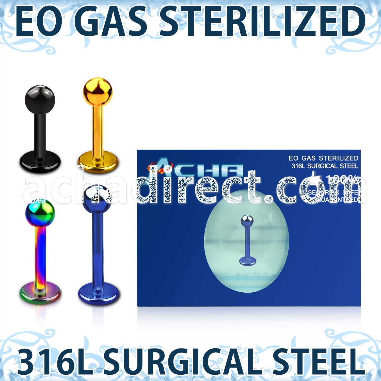 zlbtb3 sterilized pvd plated 316l steel labret 3mm ball