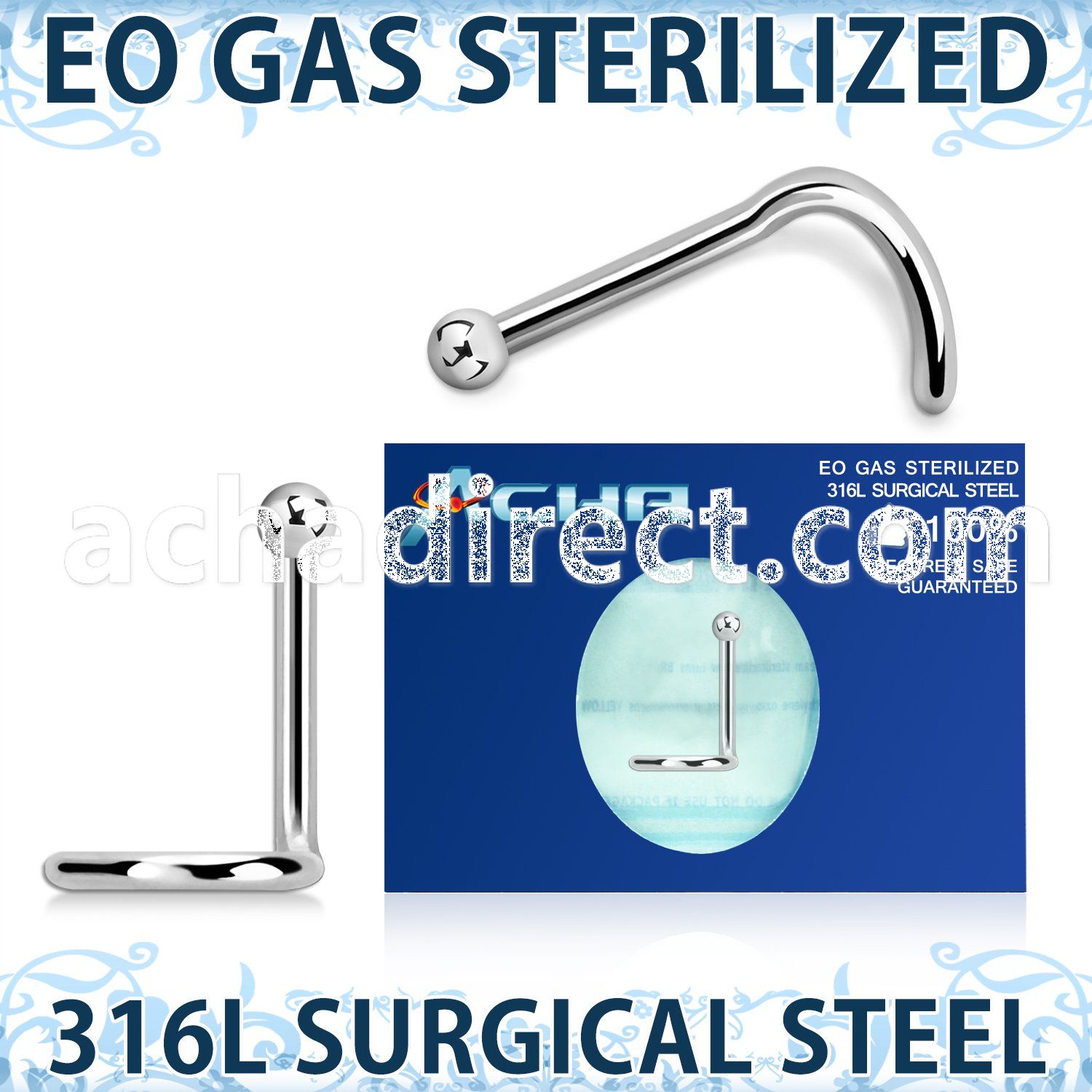 znsb18 sterilized 316l steel nose screw 18g 2mm ball top