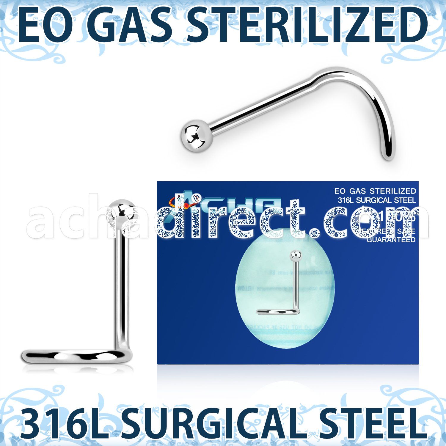 znsb sterilized 316l steel nose screw 20g 2mm ball top