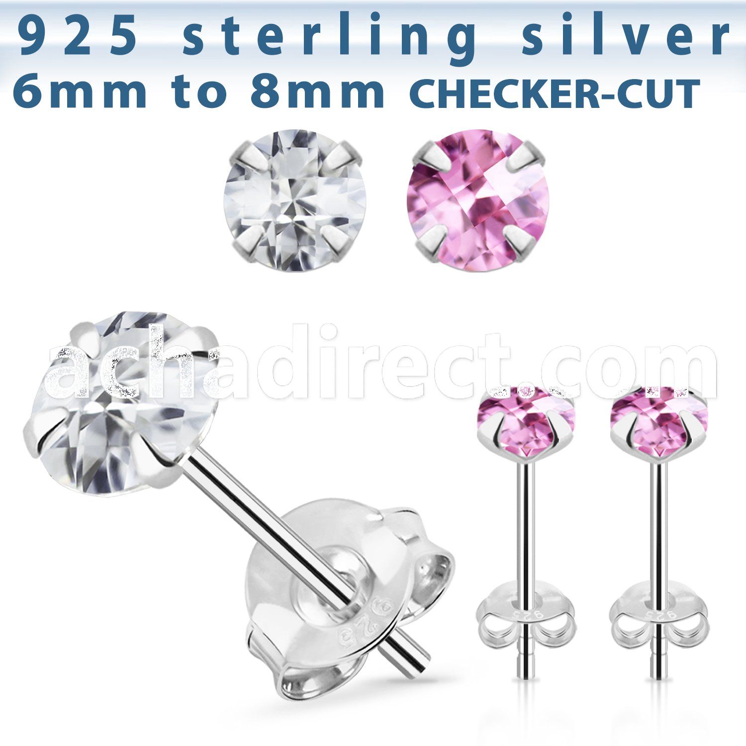 zrdfm pair of silver ear studs with round prong set cz stones