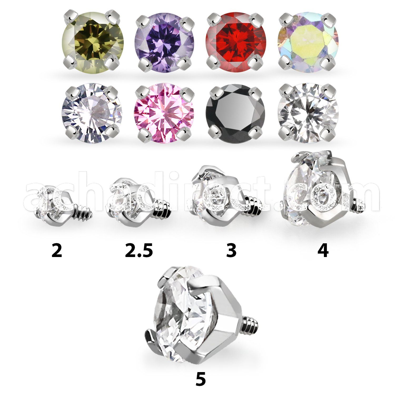 zrin prong set cz top for 16g internal threaded body jewllery