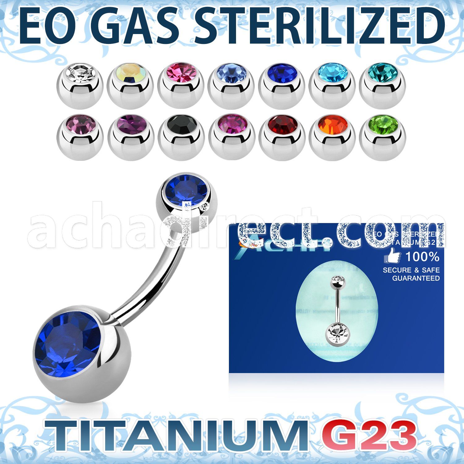 zubn2cg sterilized titanium g23 belly banana w 85mm jewel ball