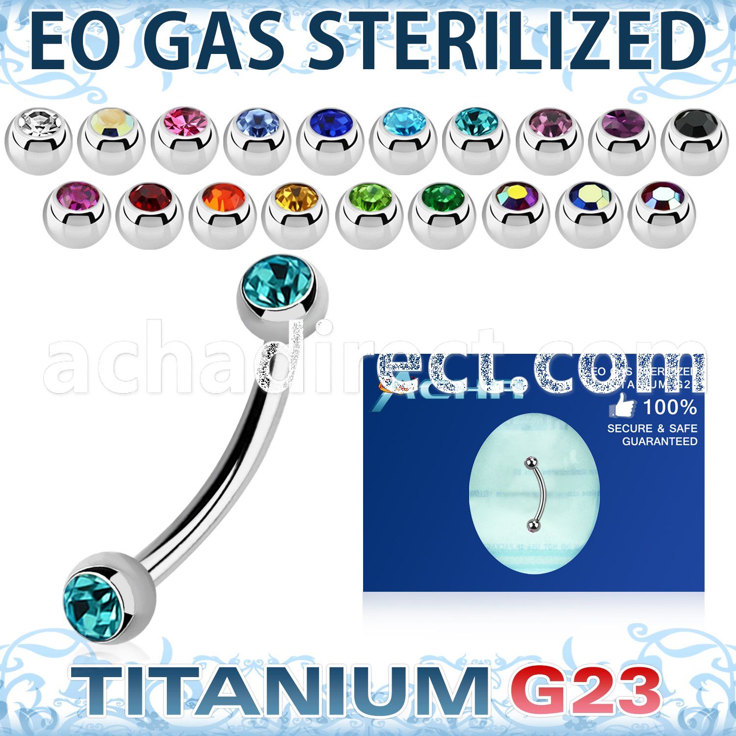zubne2c eo gas sterilized piercing titanium g23 eyebrow banana 3mm balls