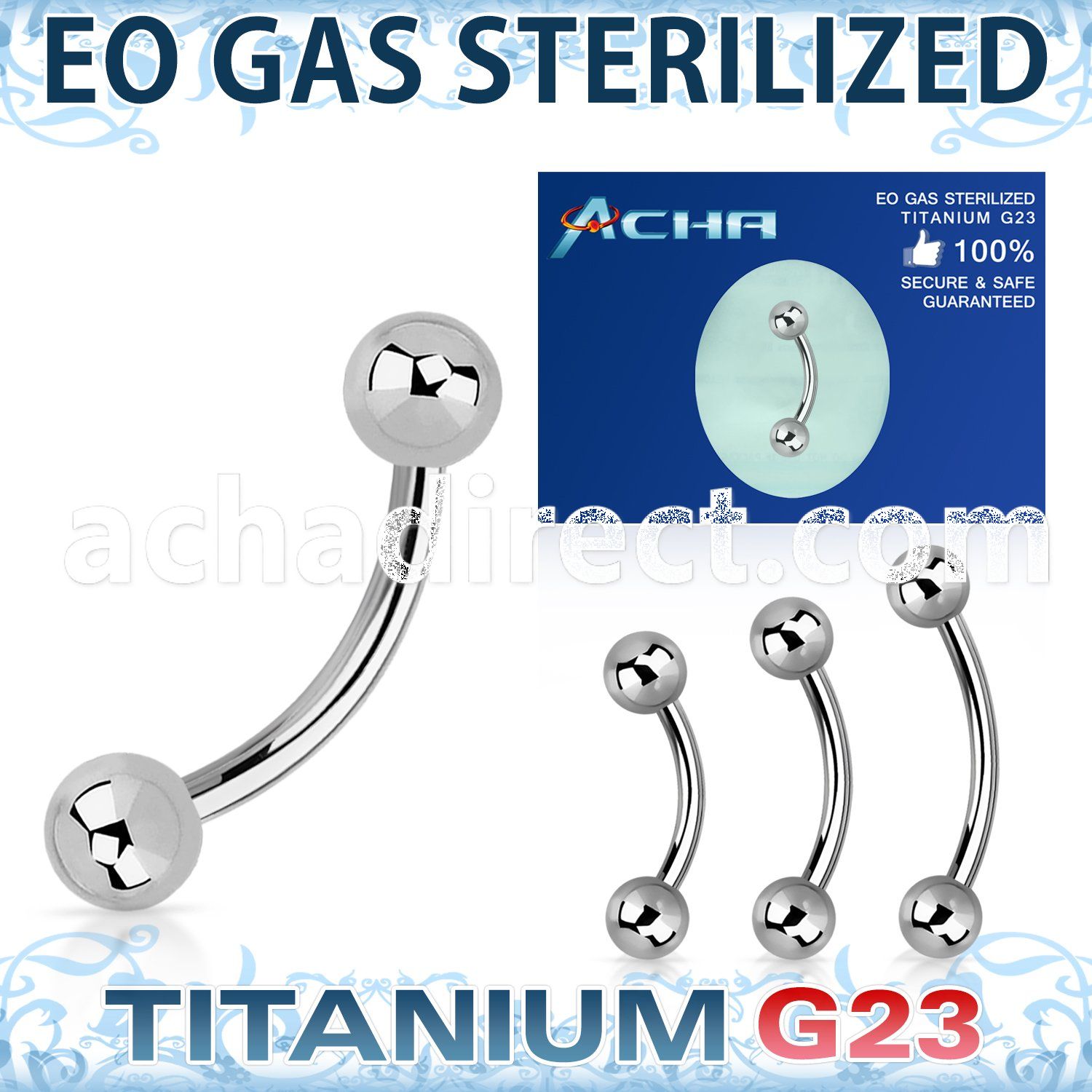 zubneb serilized titanium g23 eyebrow banana with two 3mm balls