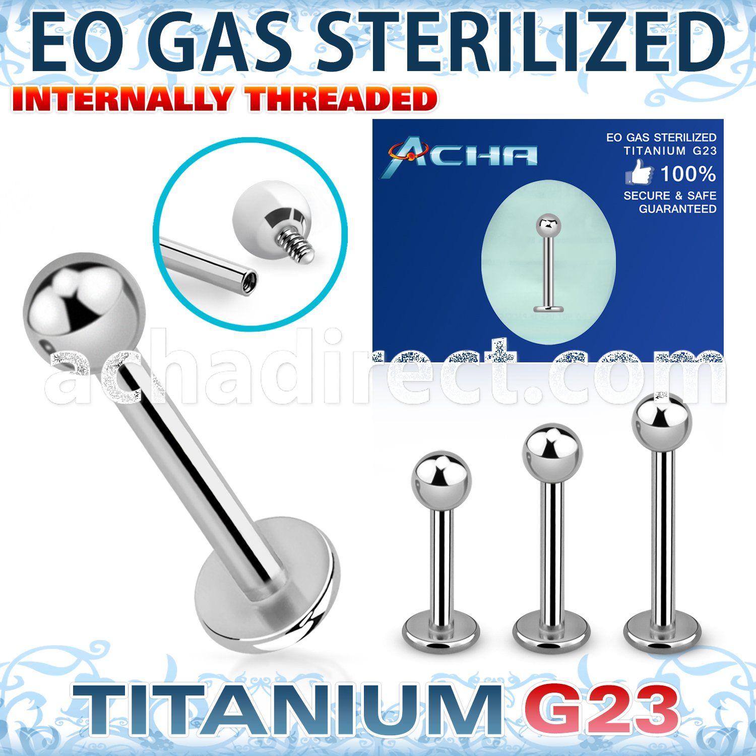 zulbb3in sterilized titanium g23 labret 16g ball internal