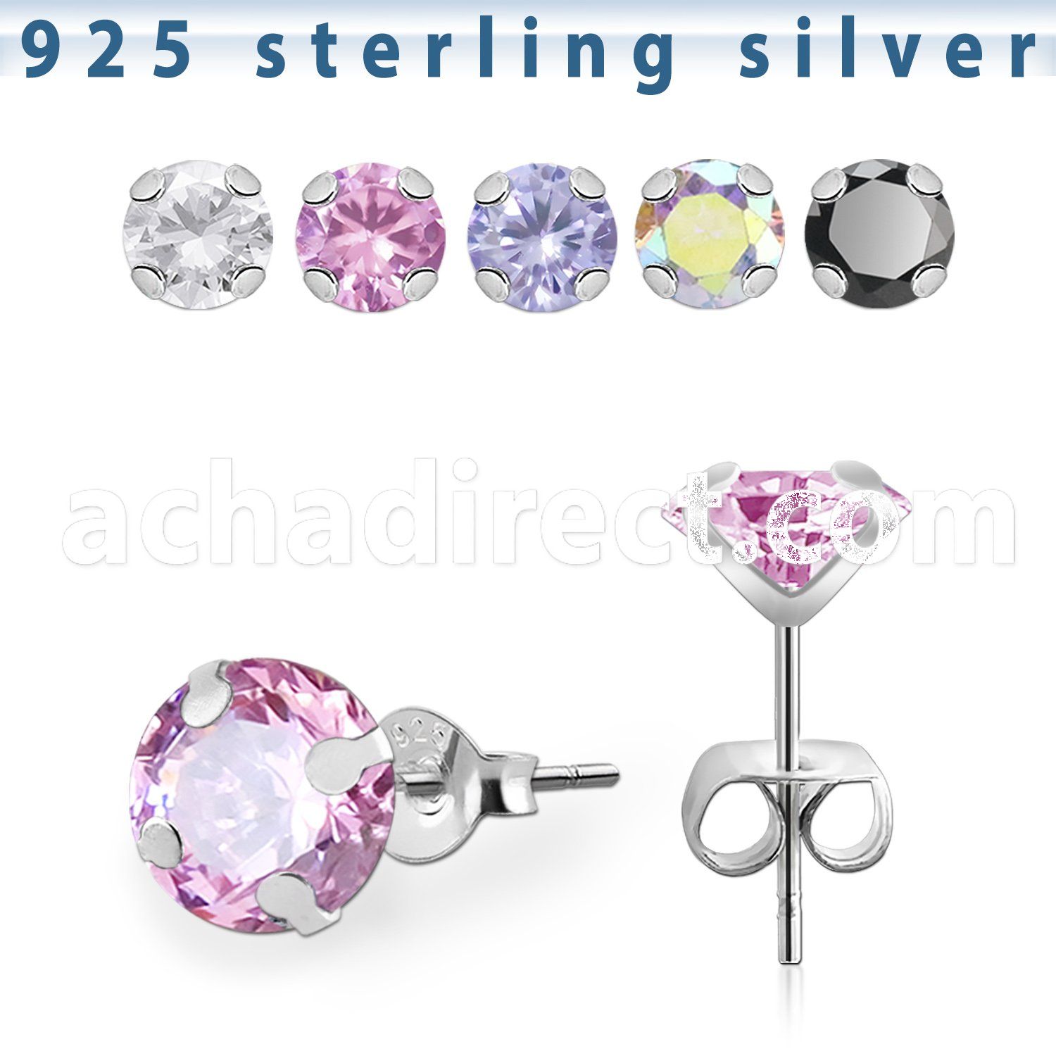 zzrdm premium 925 silver ear stud w round pround set czs stone