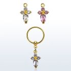 bcrtsz2 aro bola presion acero 316l pvd dorado cruz formada por cuatro zirconia s al por mayor